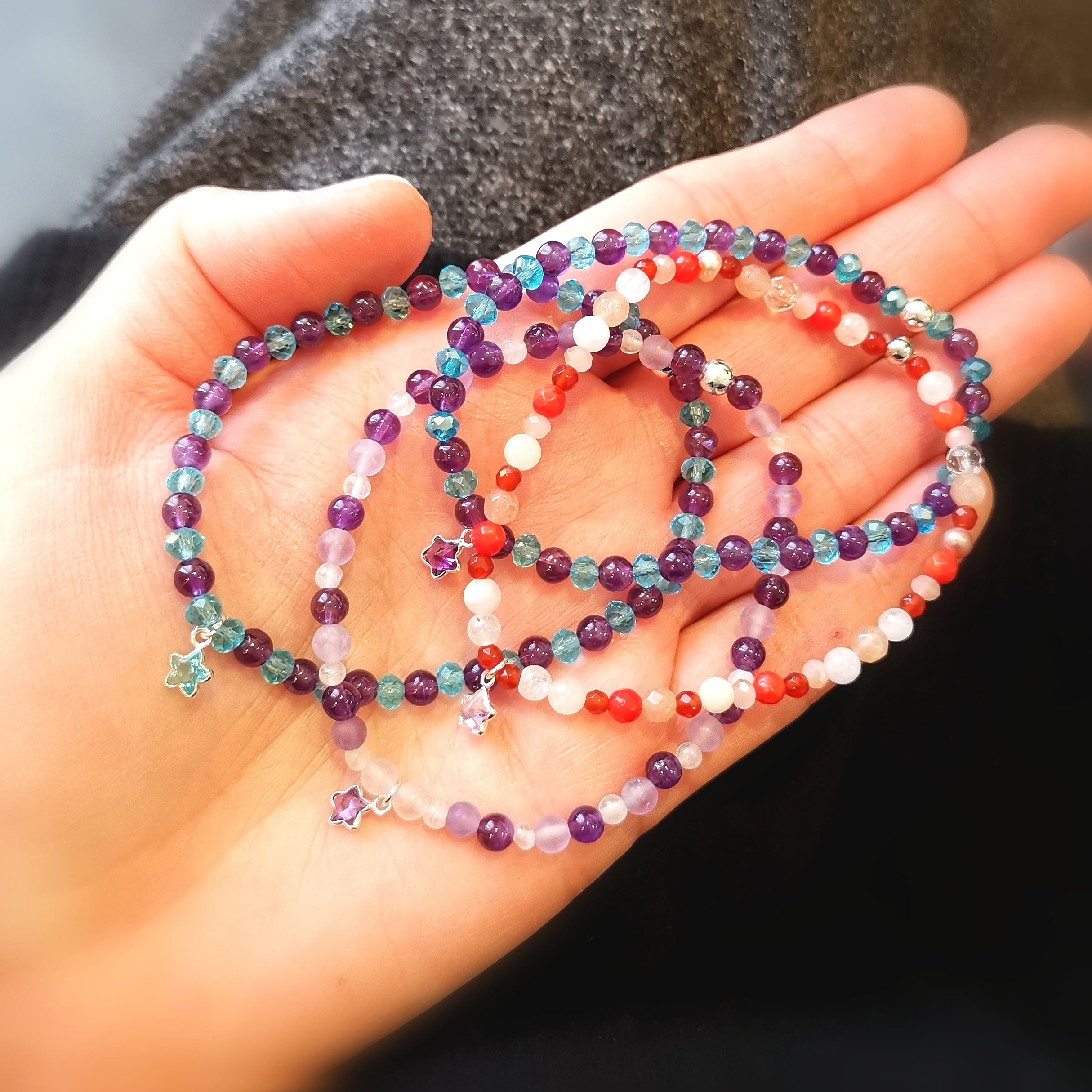 Edelstein Perle Kristall Karma Seestern Armband, Heilstein Chakra Mix, love peace happiness, aus Liebe zum Leben