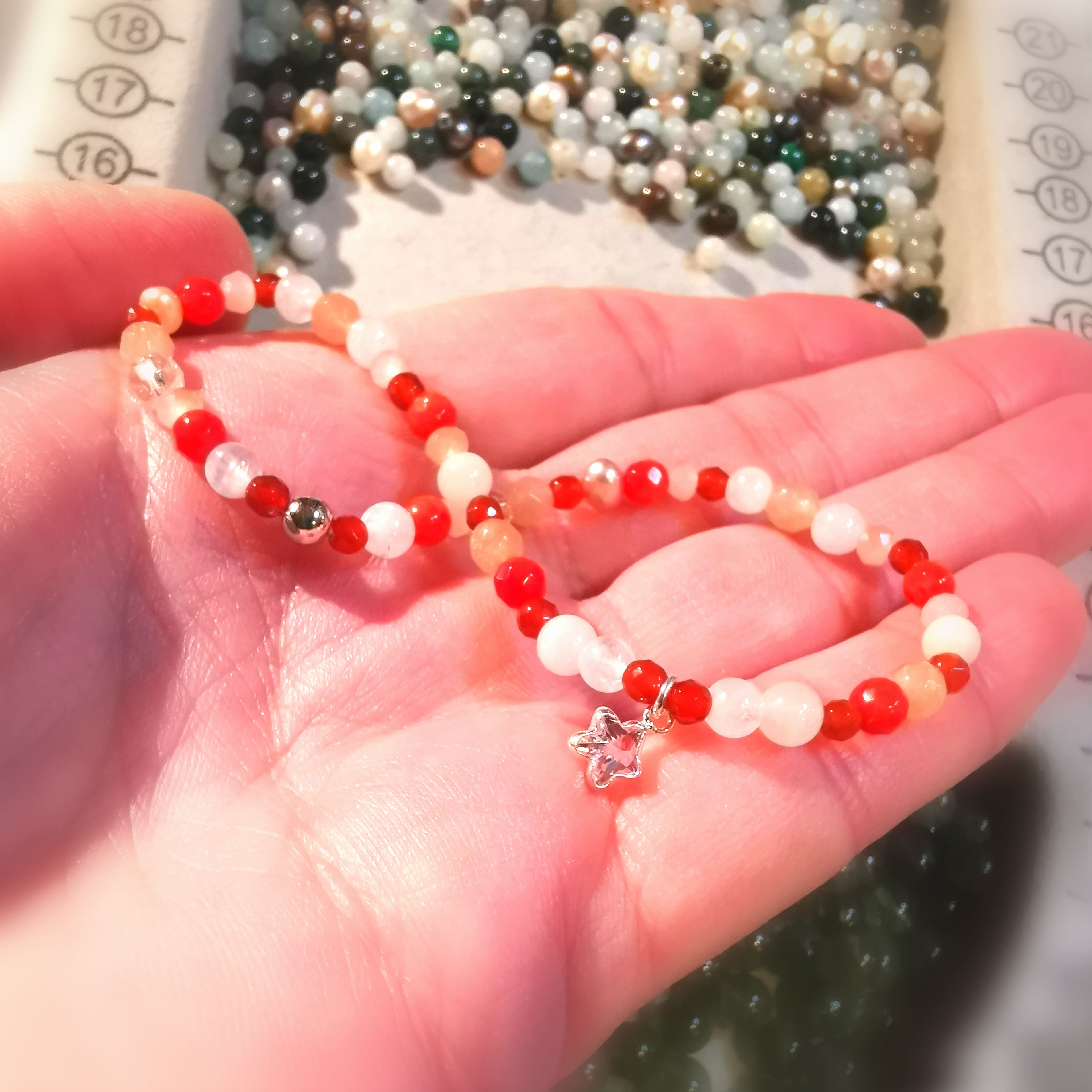 Edelstein Perle Kristall Karma Seestern Armband, Heilstein Chakra Mix, love peace happiness, aus Liebe zum Leben
