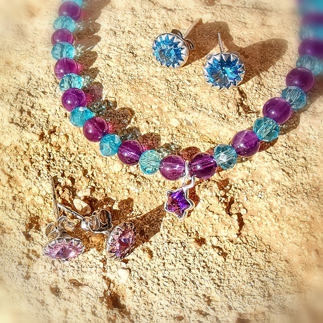 Ohrstecker Swarovski und Sterlingsilber, lichtvolle Kristall Ohrringe, Lila: Kronen Chakra, Inspiration, samaki