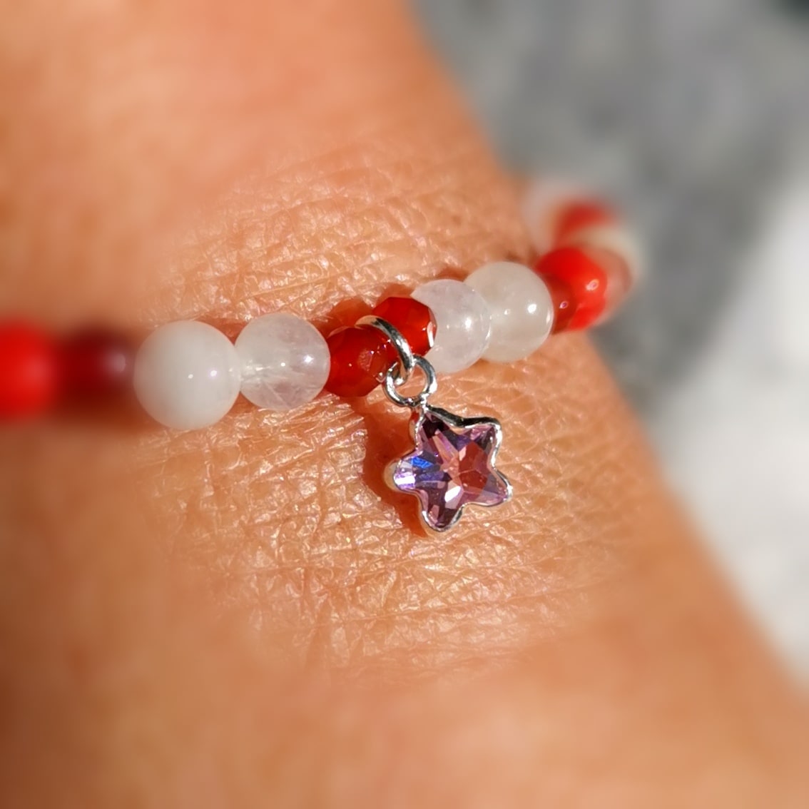 Edelstein Perle Kristall Karma Seestern Armband, Heilstein Chakra Mix, love peace happiness, aus Liebe zum Leben