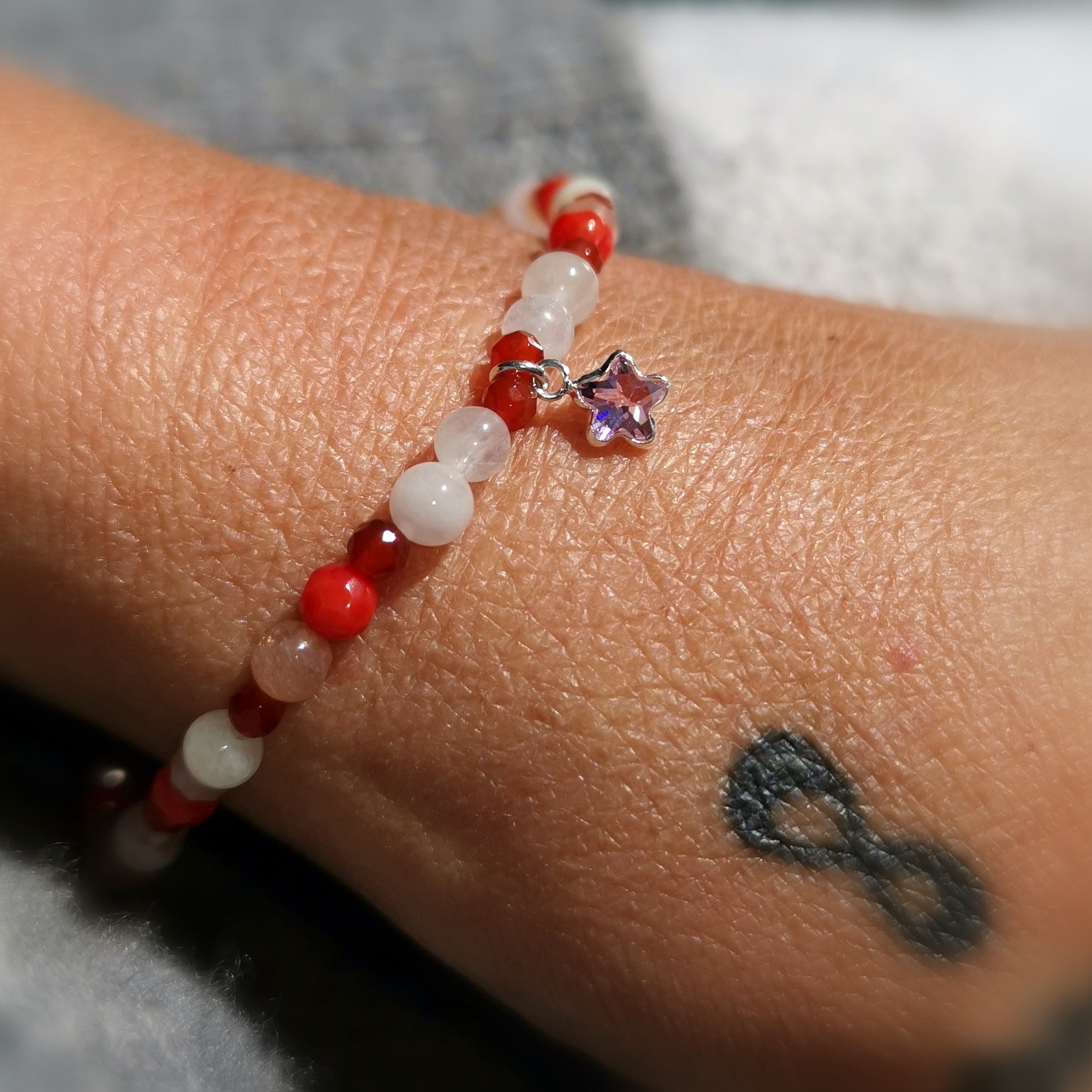 Edelstein Perle Kristall Karma Seestern Armband, Heilstein Chakra Mix, love peace happiness, aus Liebe zum Leben