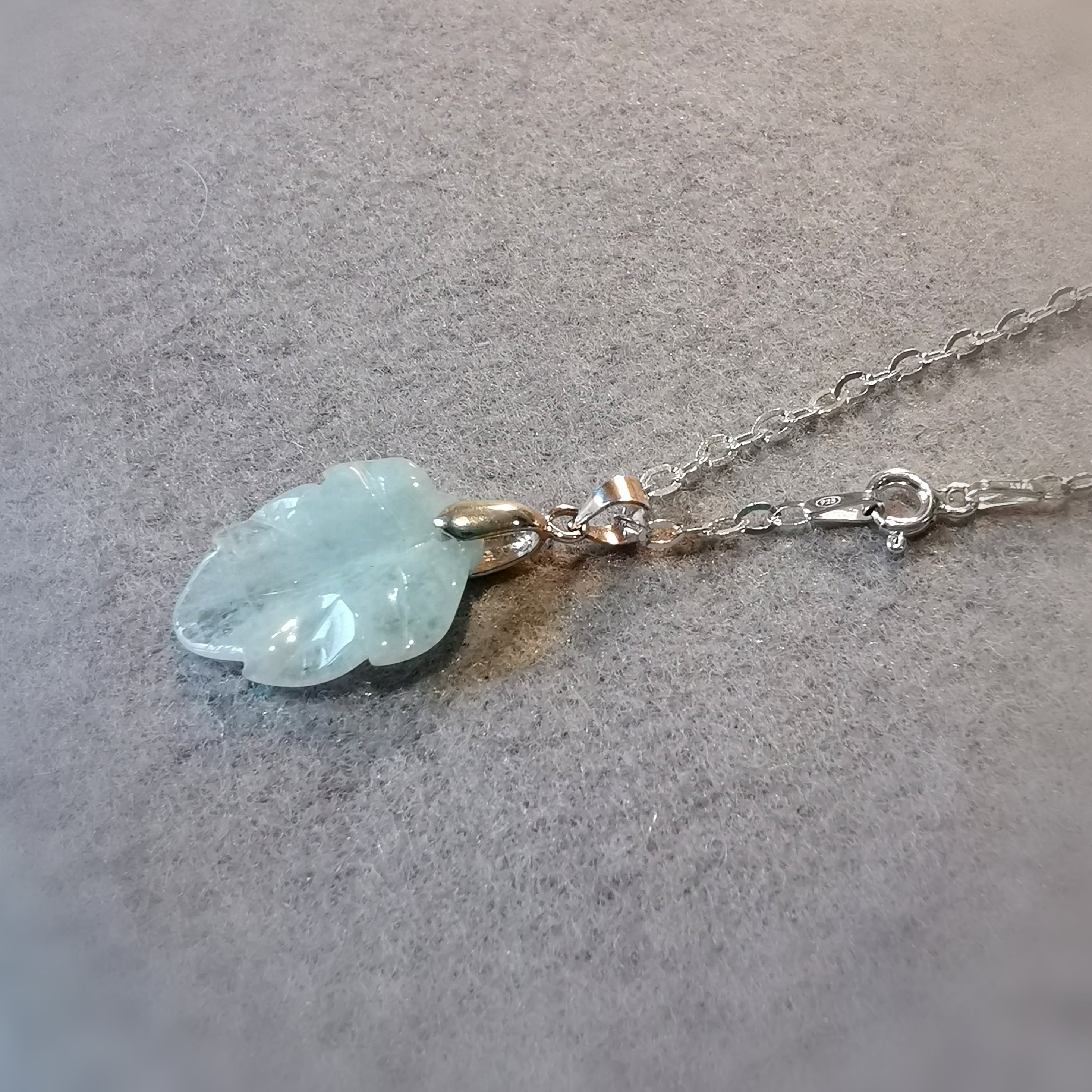 Aquamarin Blatt Edelstein Heilstein Karma Kette Sterlingsilber 45 cm - Schönheit des Lebens