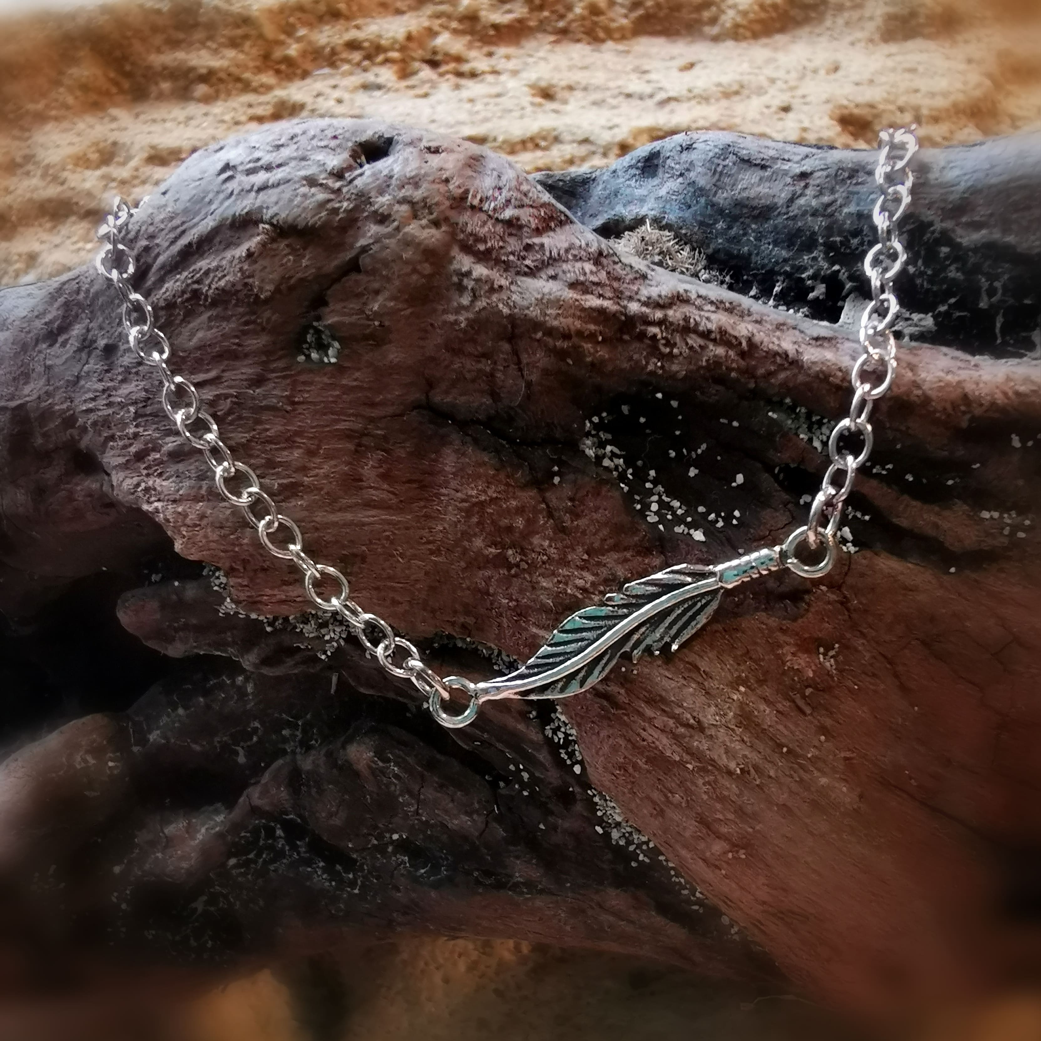 Engelsfeder Feder Fusskettchen Sterlingsilber - Lebensmut