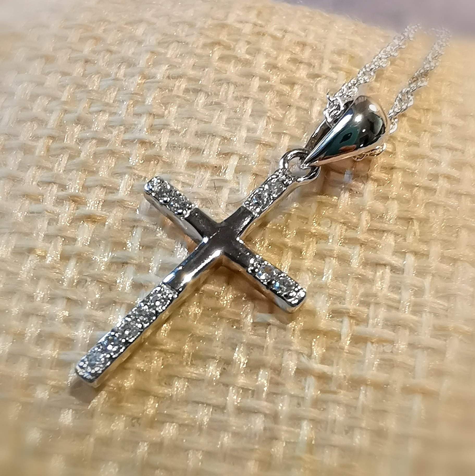 Kreuz Anhänger Kette Sterlingsilber 45 cm mit Zirkon Kristallen - Glaube - Liebe - Hoffnung
