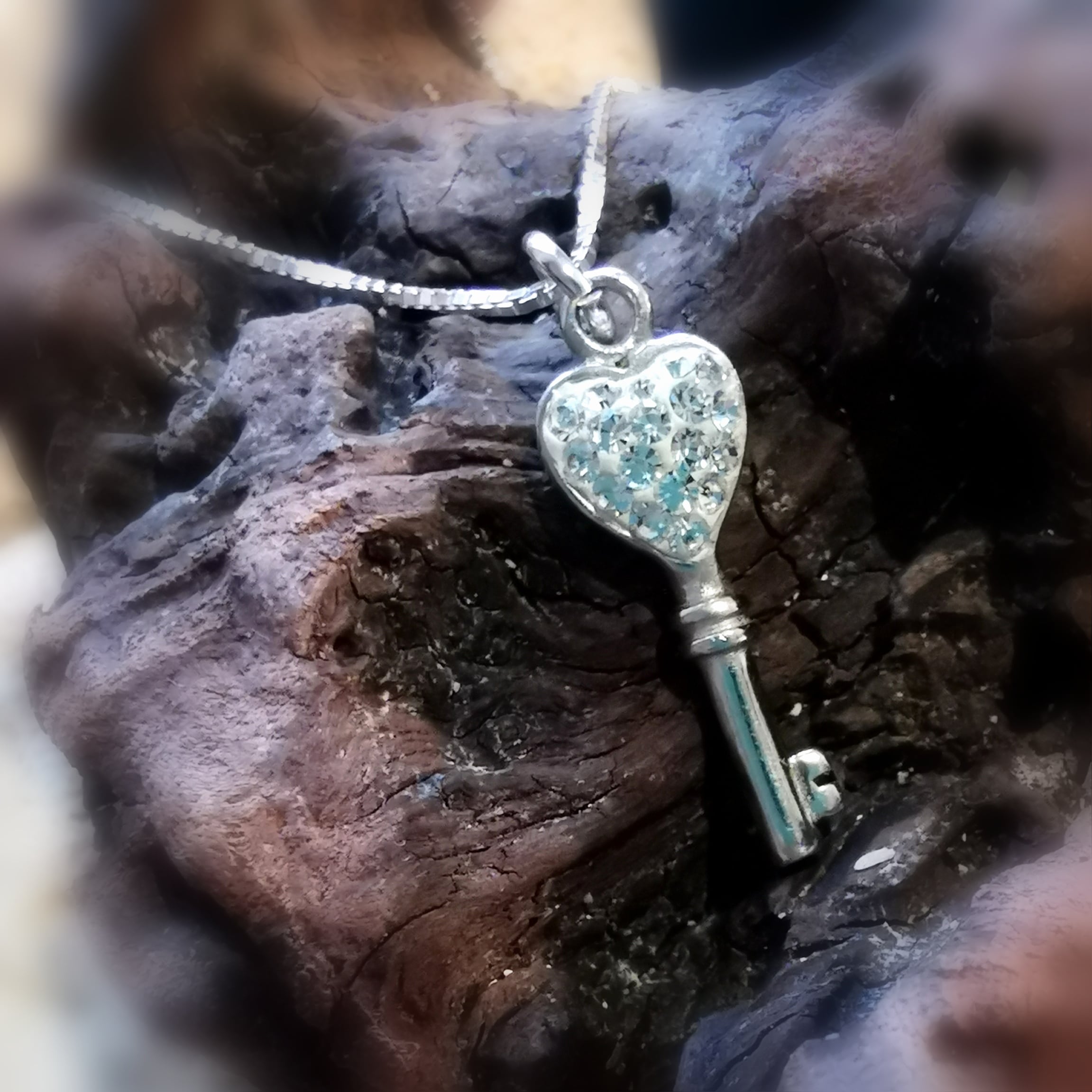 Schlüssel zu Liebe und Glück, Schlüssel zum Herzen Karma Kette Sterlingsilber 45 cm, geweiht