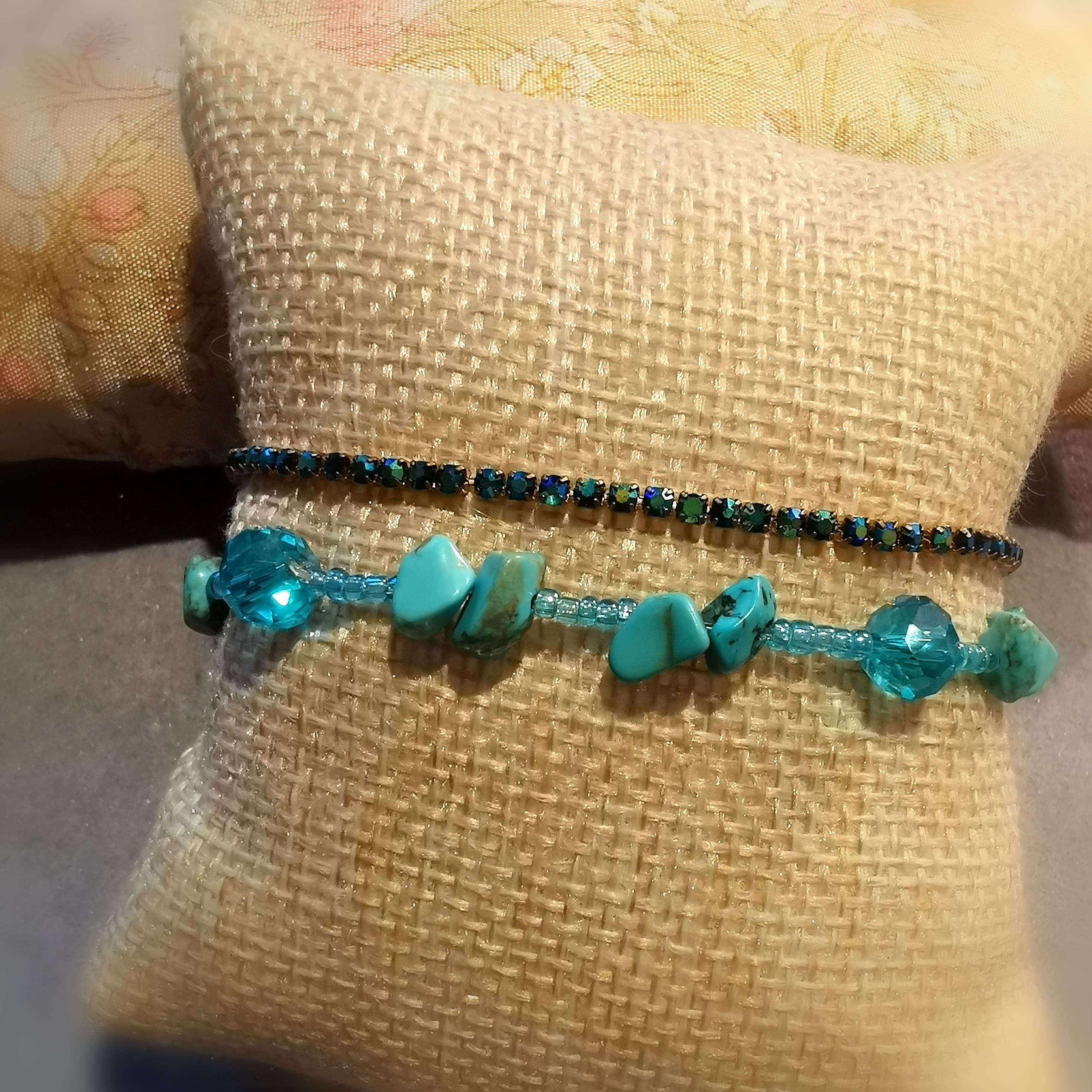 Armband Set, Edelsteine, Kristalle, Metall, blau türkis, Leichtigkeit, love peace and happiness