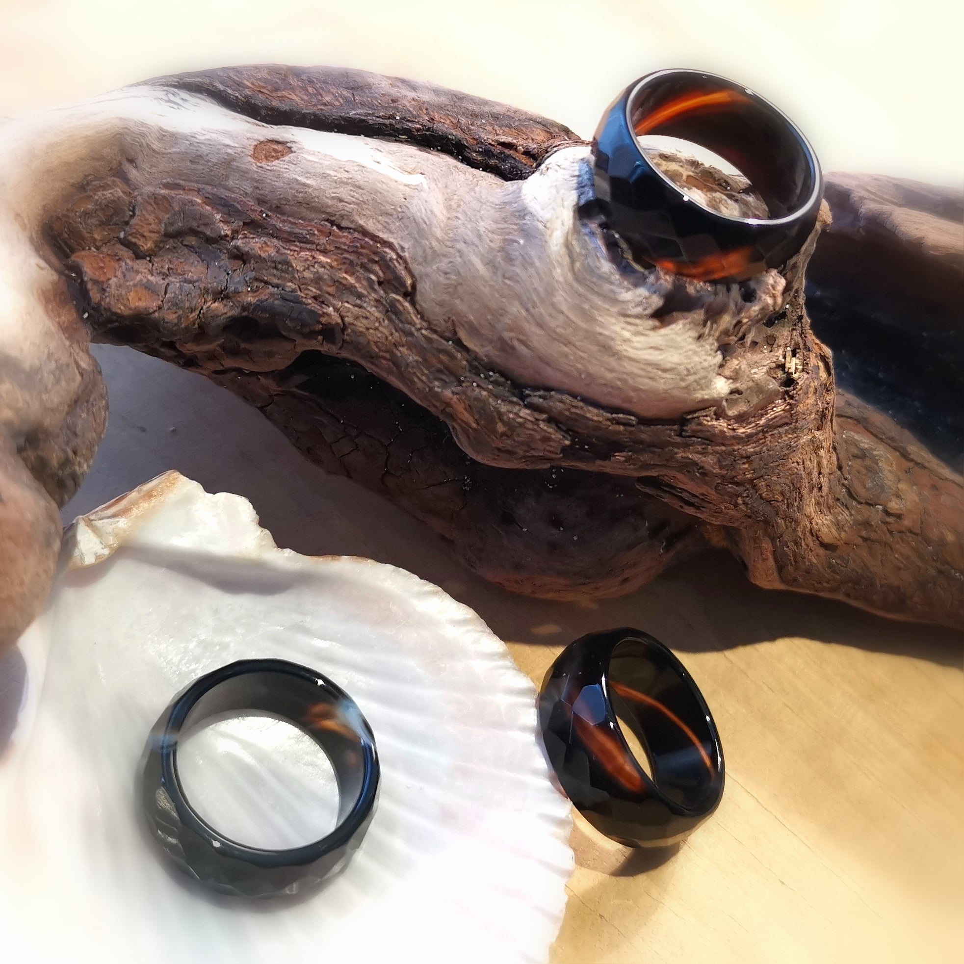 breiter Glücksachat Schutz Talisman Edelstein Heilstein Ring, Größe 58-59