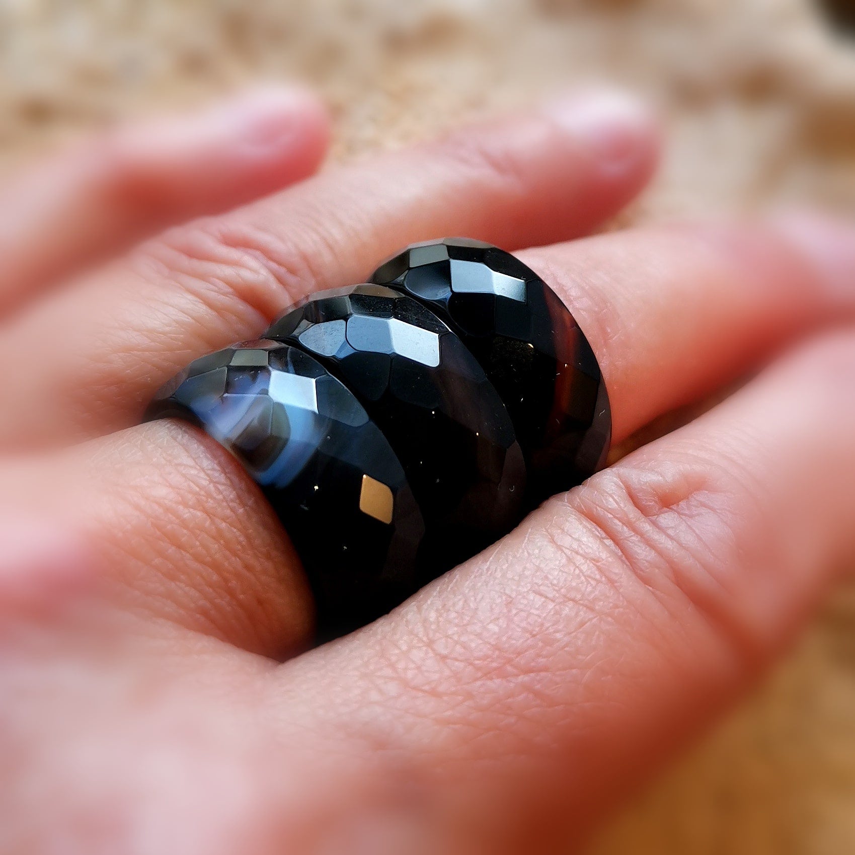 breiter Glücksachat Schutz Talisman Edelstein Heilstein Ring, Größe 58-59