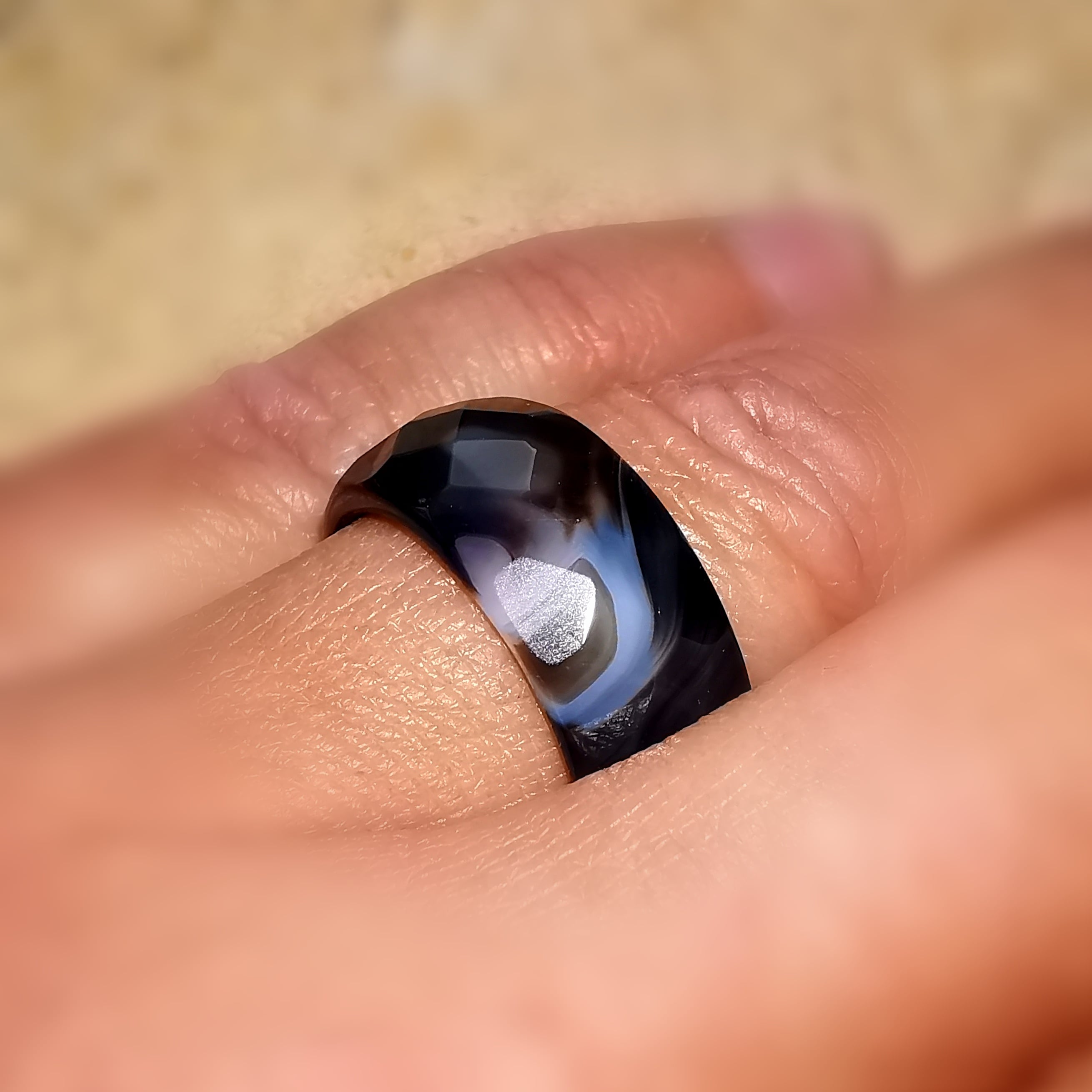 breiter Glücksachat Schutz Talisman Edelstein Heilstein Ring, Größe 58-59