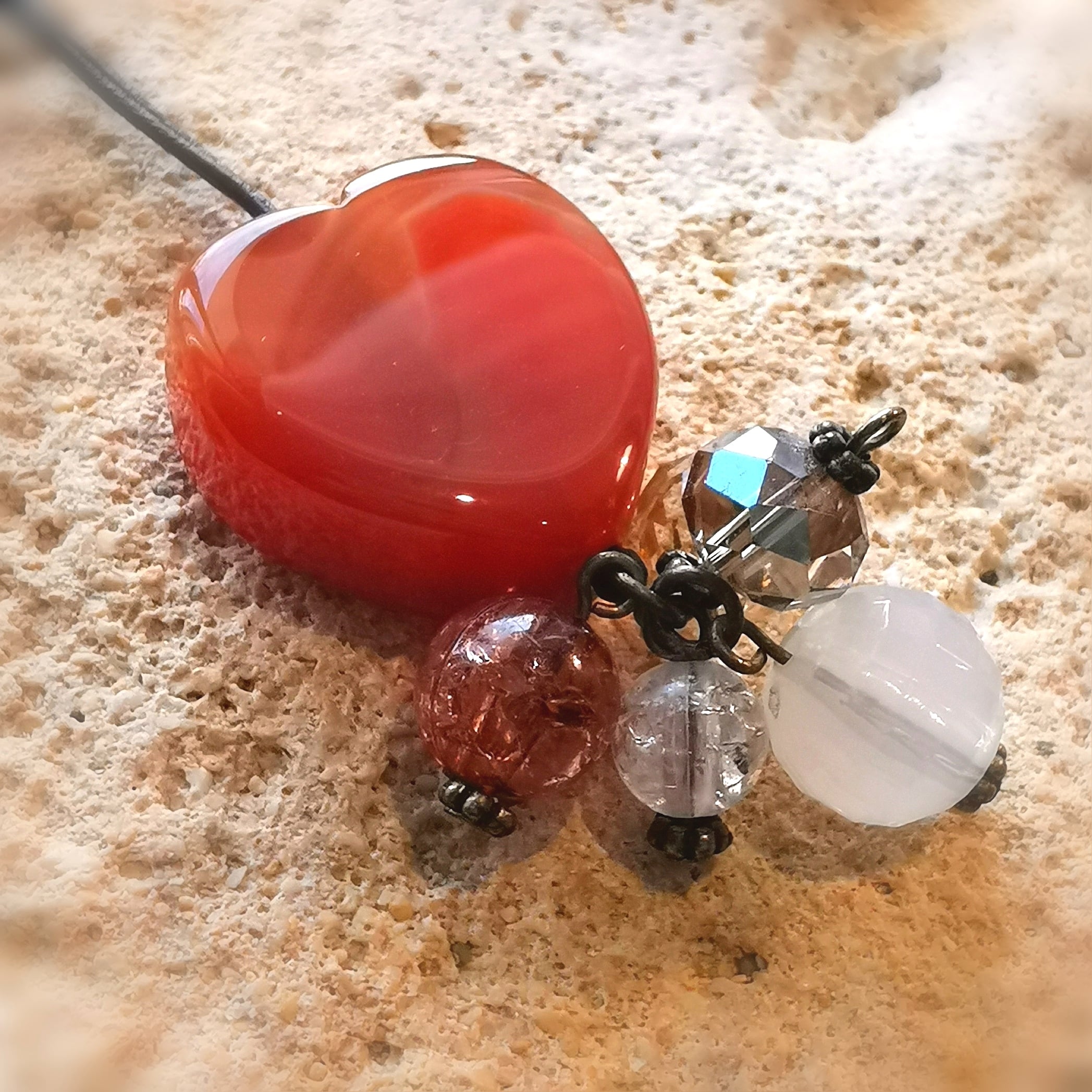 Karneol Glücksachat Edelstein Heilstein Herz Karma Kette, edler Hippie Stil, Sakral Chakra, - Liebe und Leichtigkeit