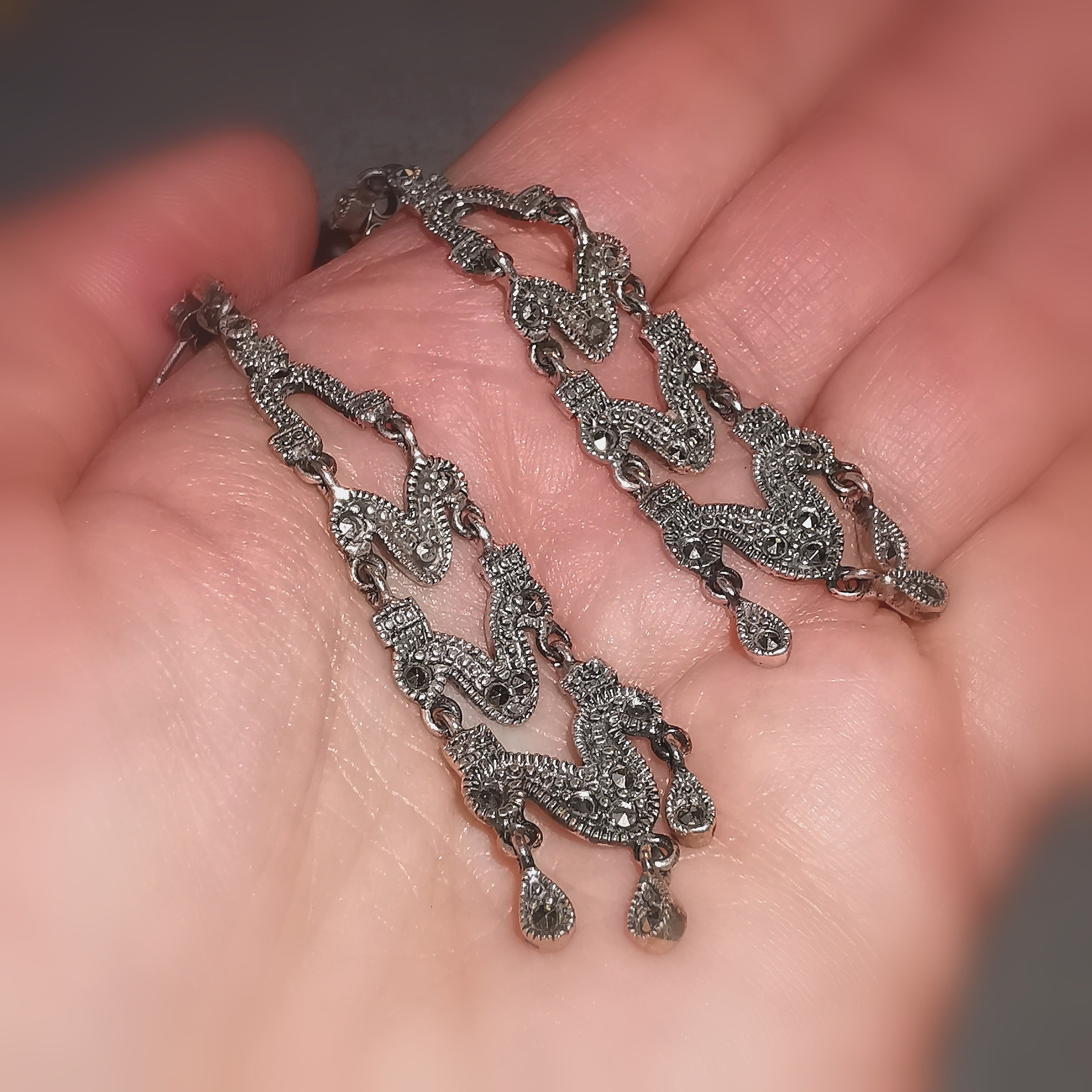 Markasit Tropfen Sterlingsilber Vintage Edelstein Ohrringe üppig, Handarbeit - Kraft und Erneuerung