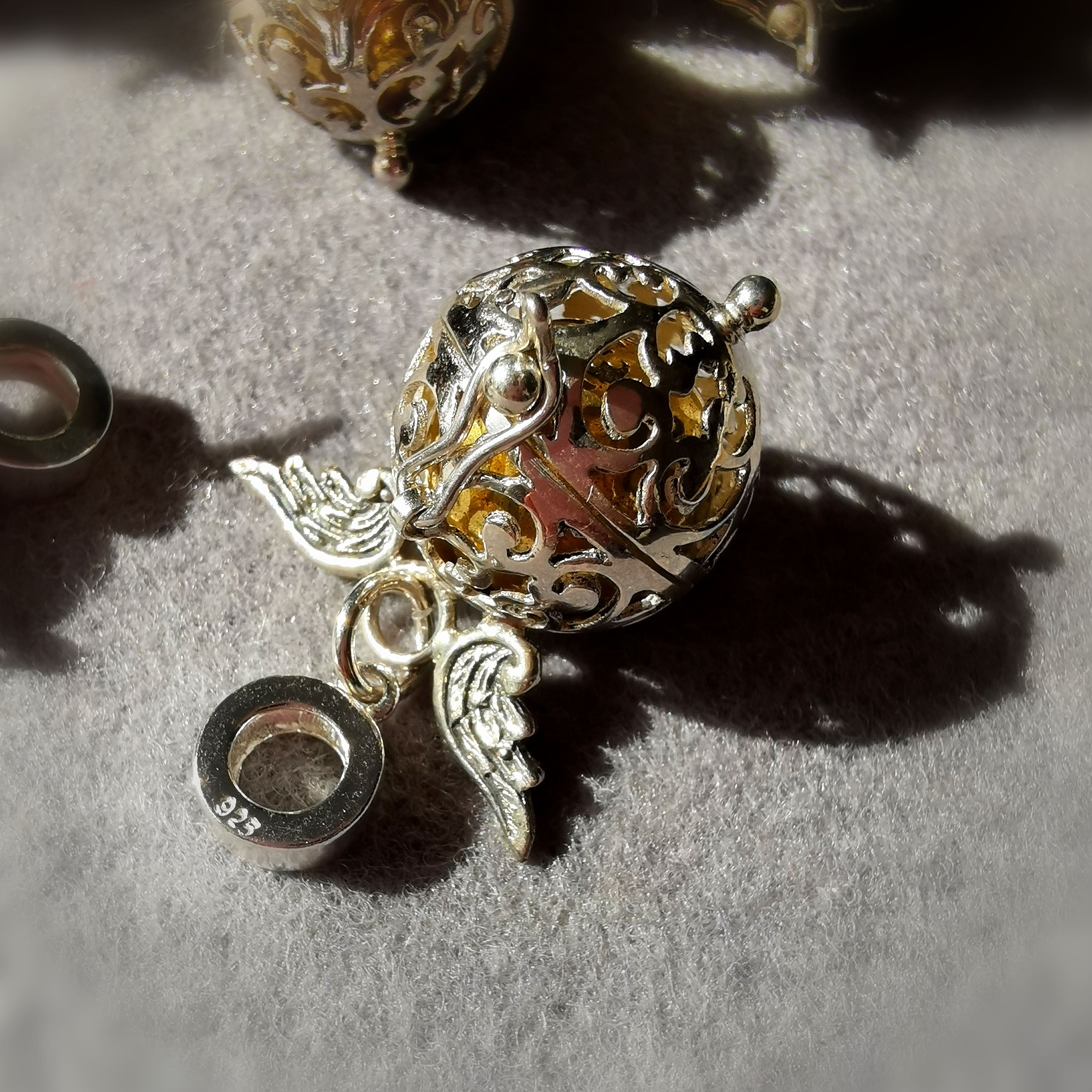 Engelsrufer Klangkugel Flügel Sterlingsilber Bead Charm Anhänger für Sammel Armbänder
