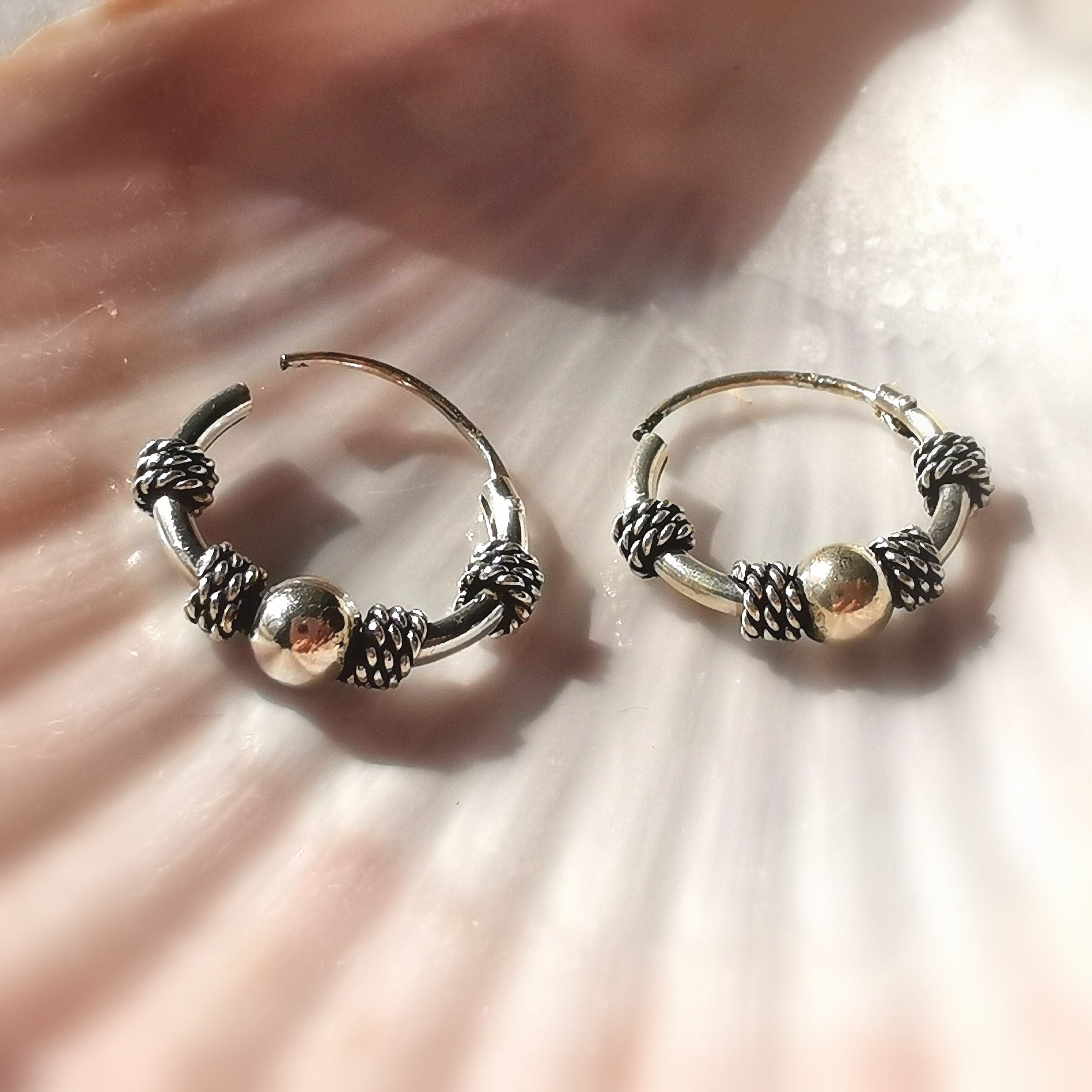 Creolen Bali Stil Ohrringe 925er Sterlingsilber Love Peace and Happiness