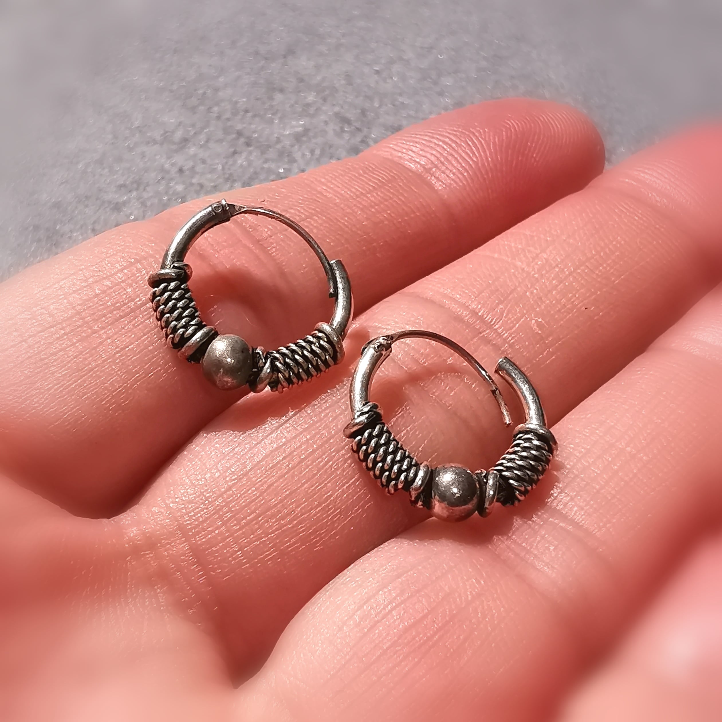 Creolen Bali Stil Ohrringe S/M, 925er Sterlingsilber Love Peace and Happiness