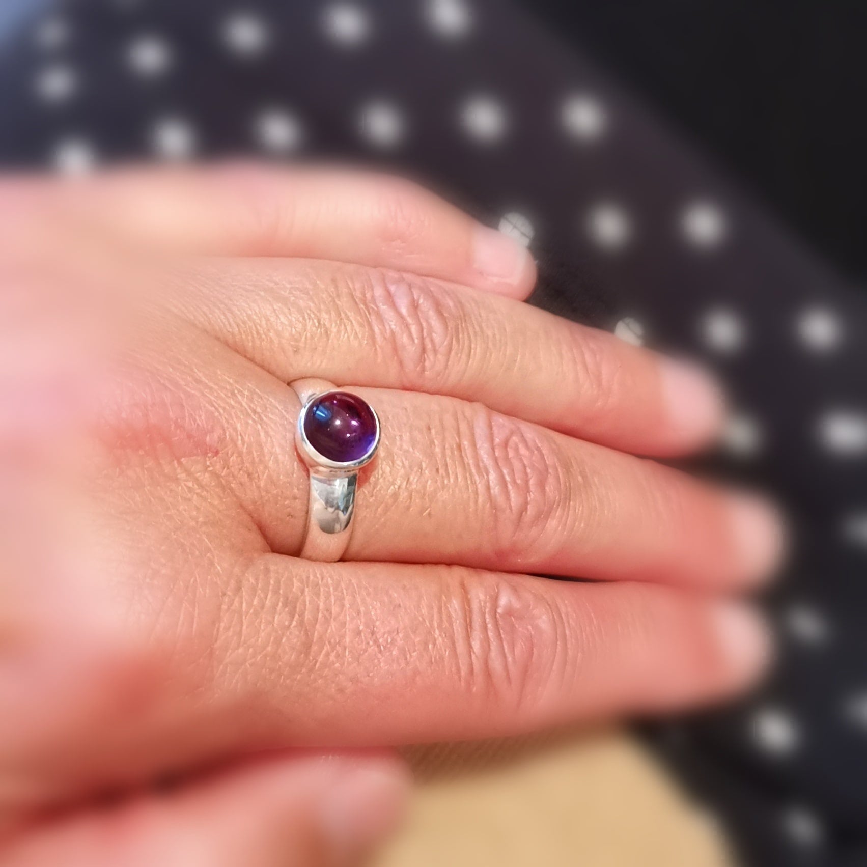 Amethyst Lila Edelstein Heilstein Ring AA Qualität Sterlingsilber Größe 55 rund - in Harmonie