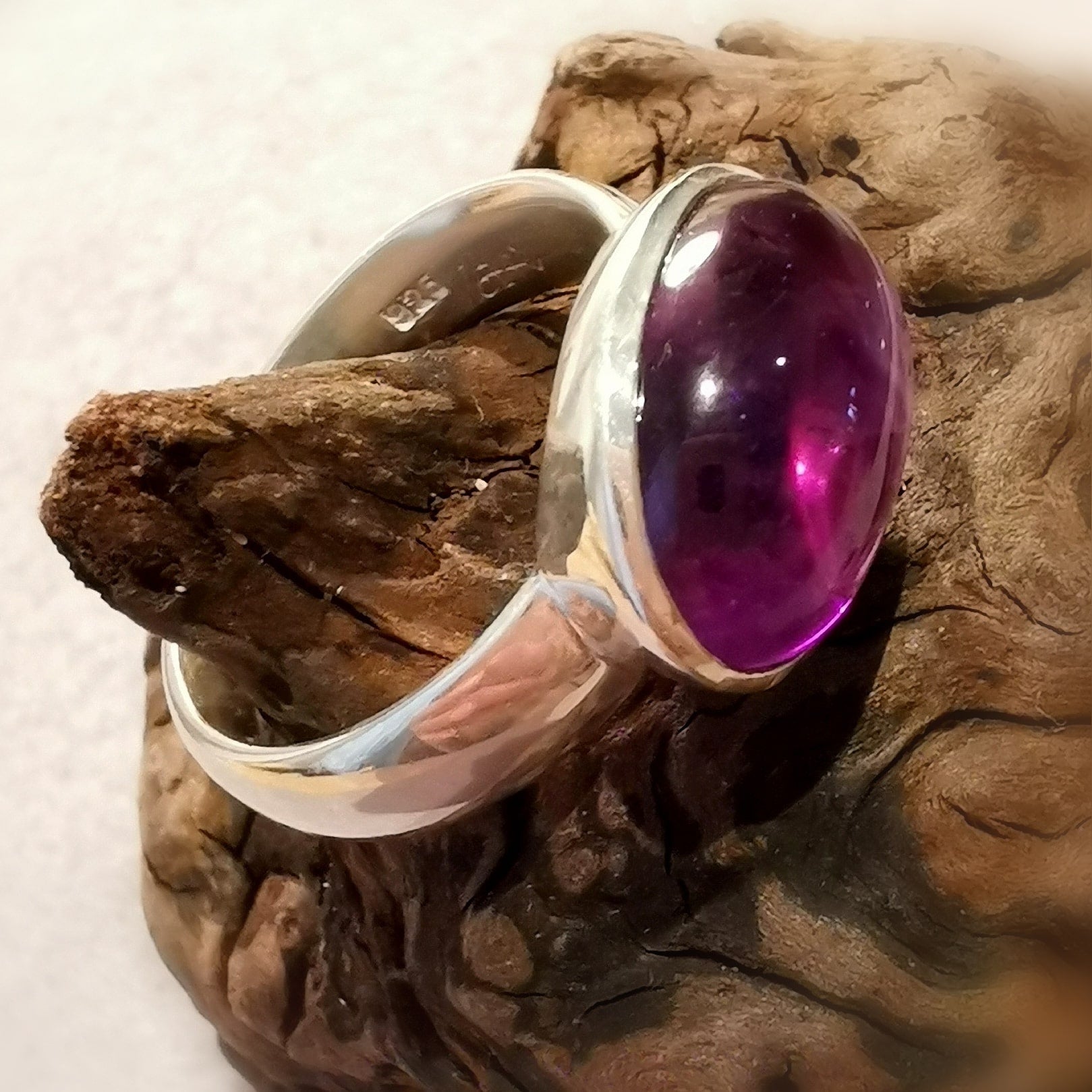 Amethyst Lila Edelstein Heilstein Design Ring AA Qualität Sterlingsilber Größe 55 - in Harmonie