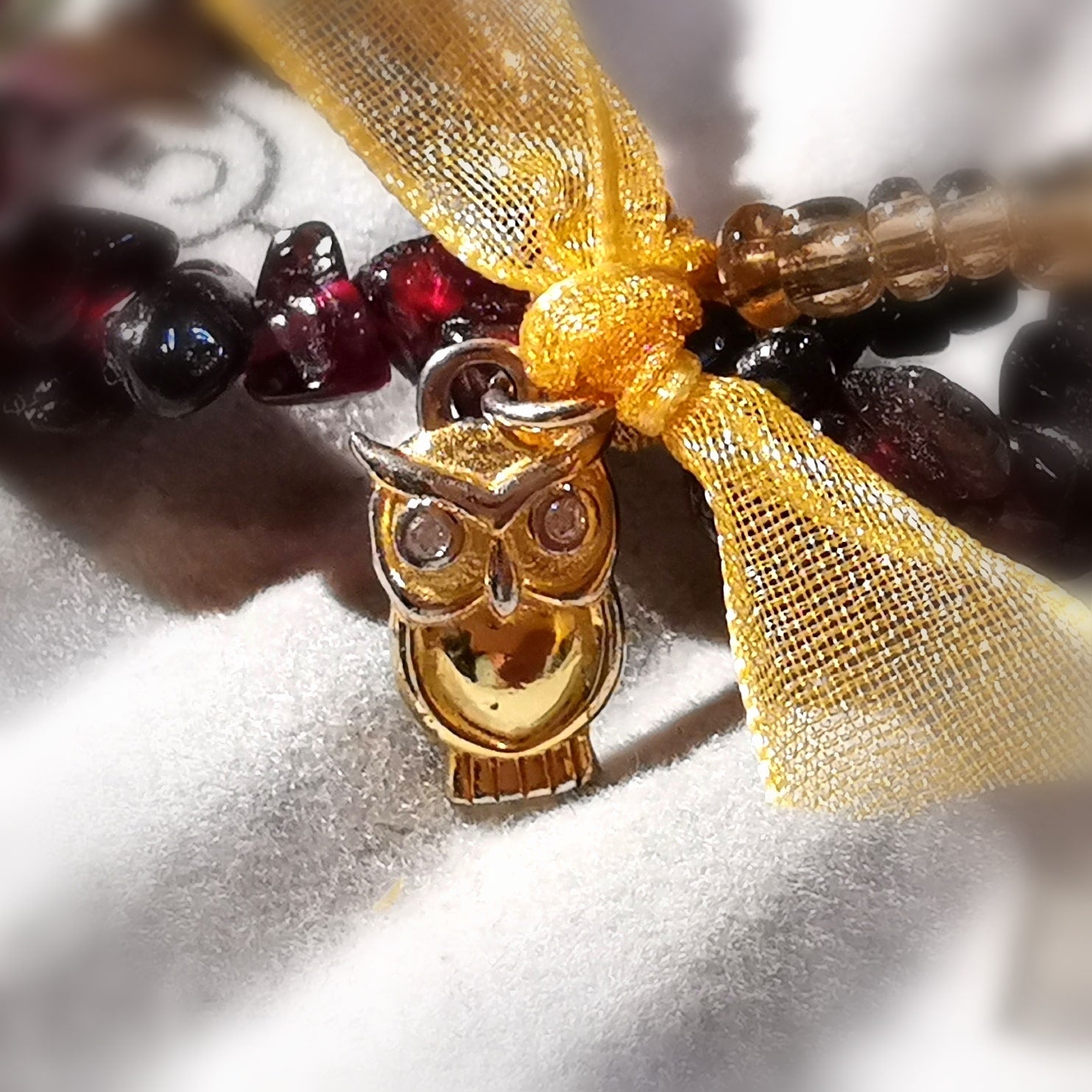 Granat Heilstein Karma Armband Set mit Krafttier Eule - Glück und Zuversicht