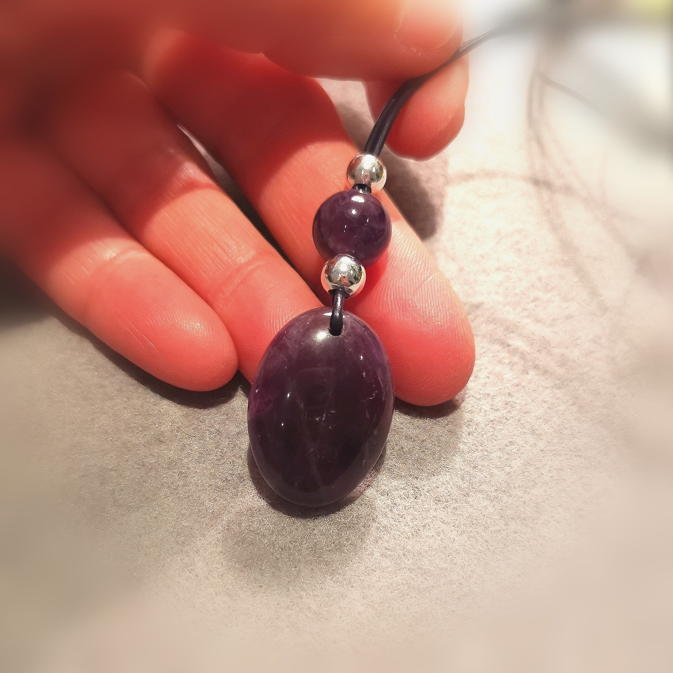 Amethyst Heilstein Edelstein Karma Kette an Leder Kronenchakra, geweiht - freie Energien