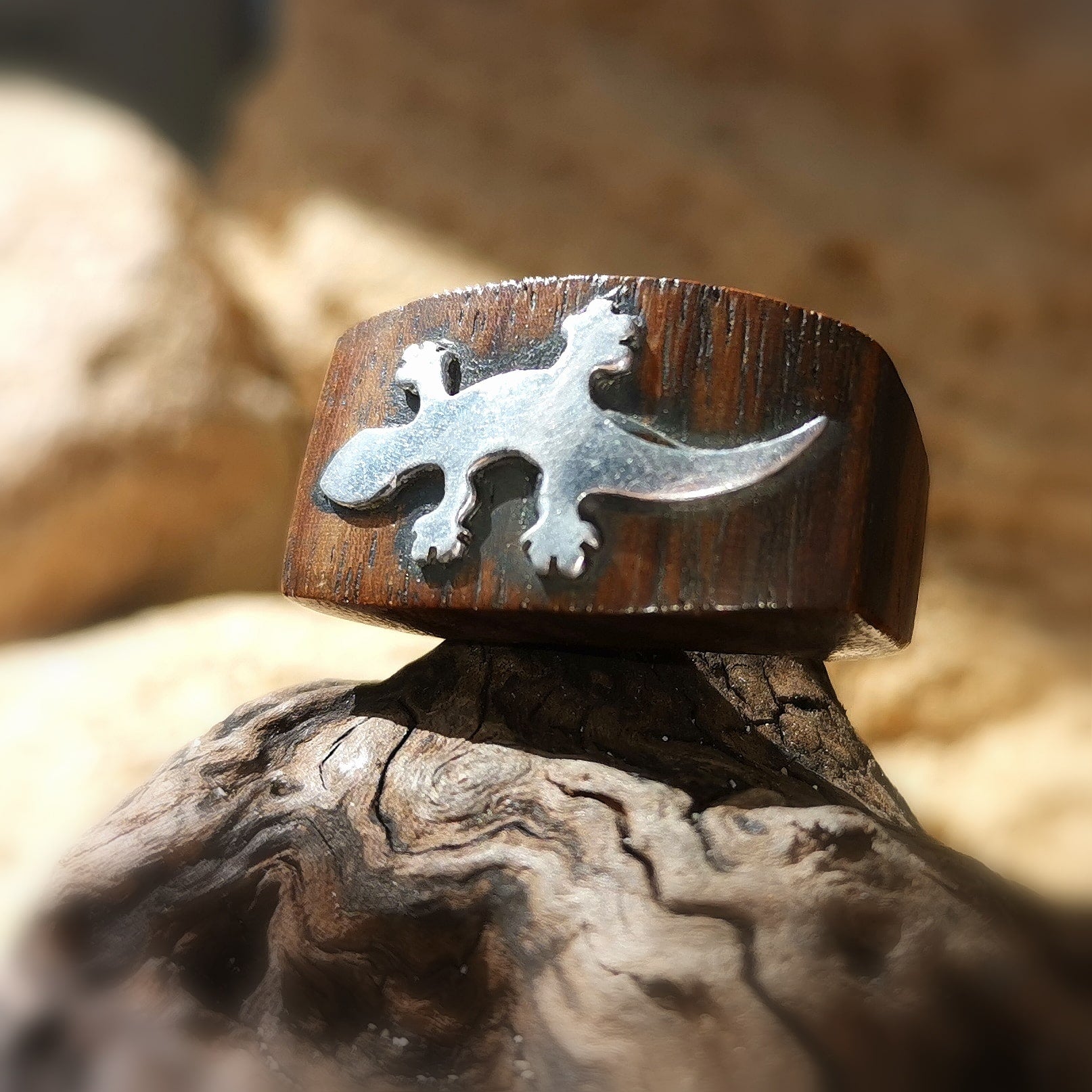 Kopie von Gecko Ethno Karma Krafttier Ring, Sterlingsilber Holz, Hippie Mode, love peace happiness #entspannt, samaki