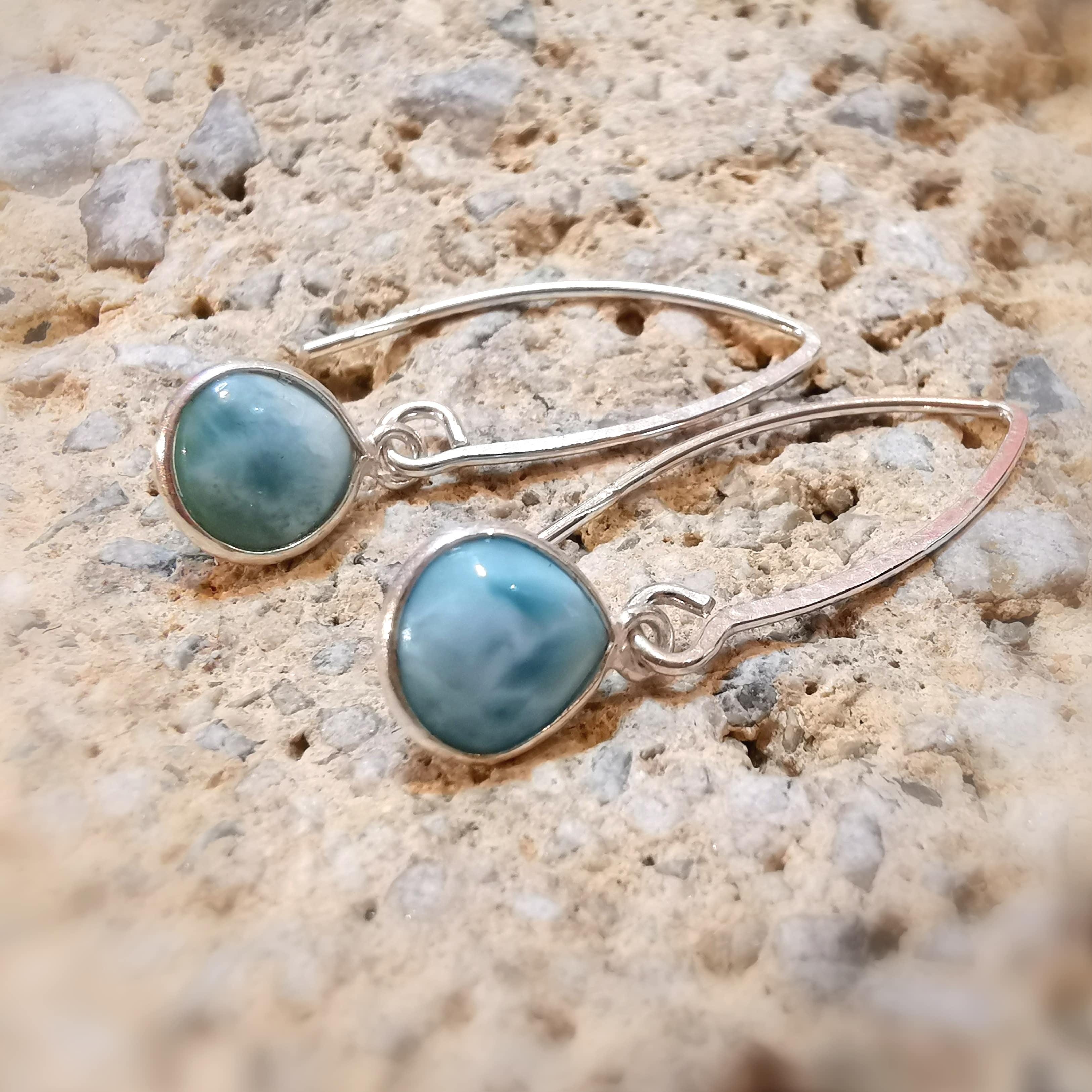 Larimar Edelstein Heilstein Ohrringe Ohrhänger kleine Tropfen Sterlingsilber - Freiheit