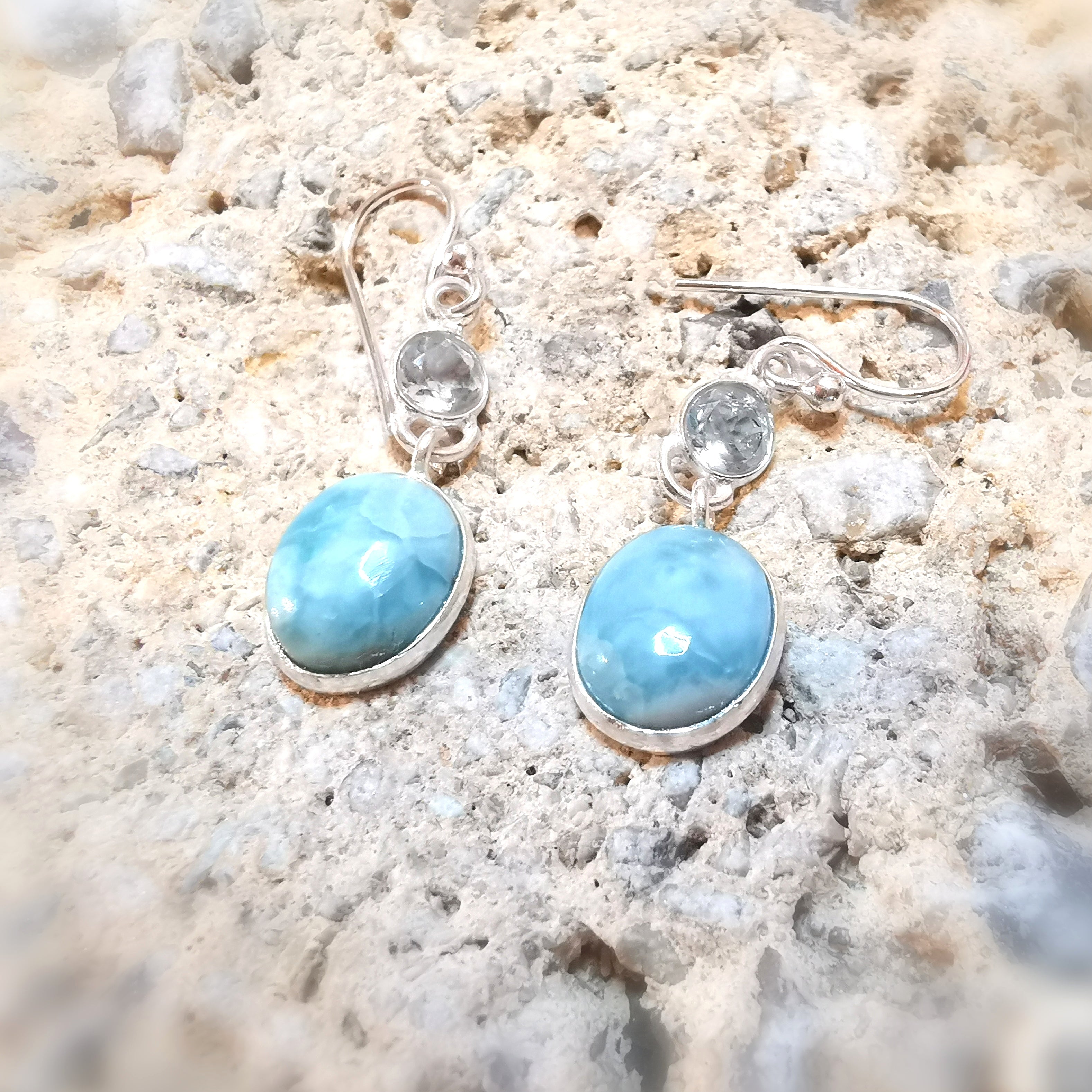 Larimar Aquamarin edel Edelstein Heilstein Ohrringe Ohrhänger Sterlingsilber - Leichtigkeit und Freiheit