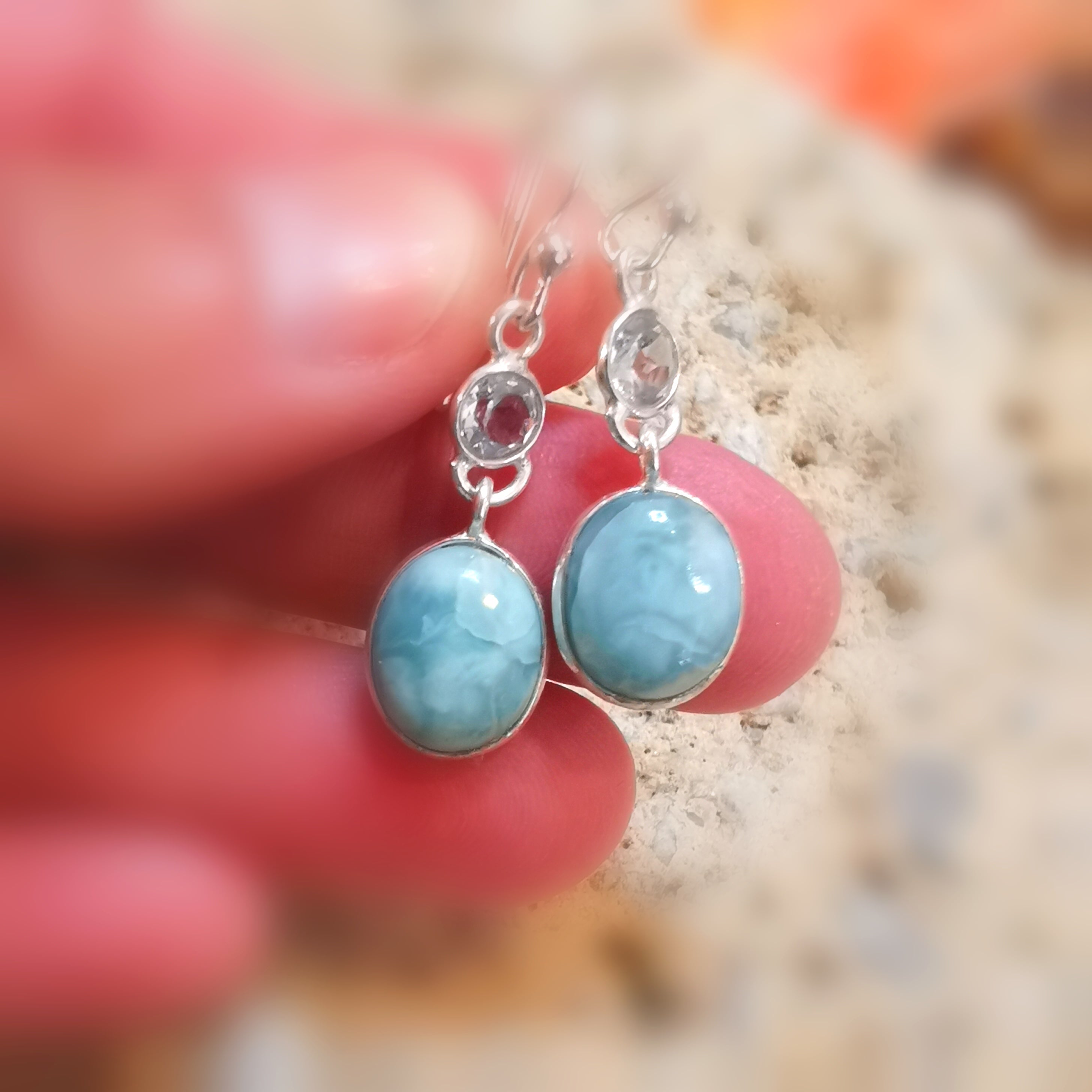 Larimar Aquamarin edel Edelstein Heilstein Ohrringe Ohrhänger Sterlingsilber - Leichtigkeit und Freiheit