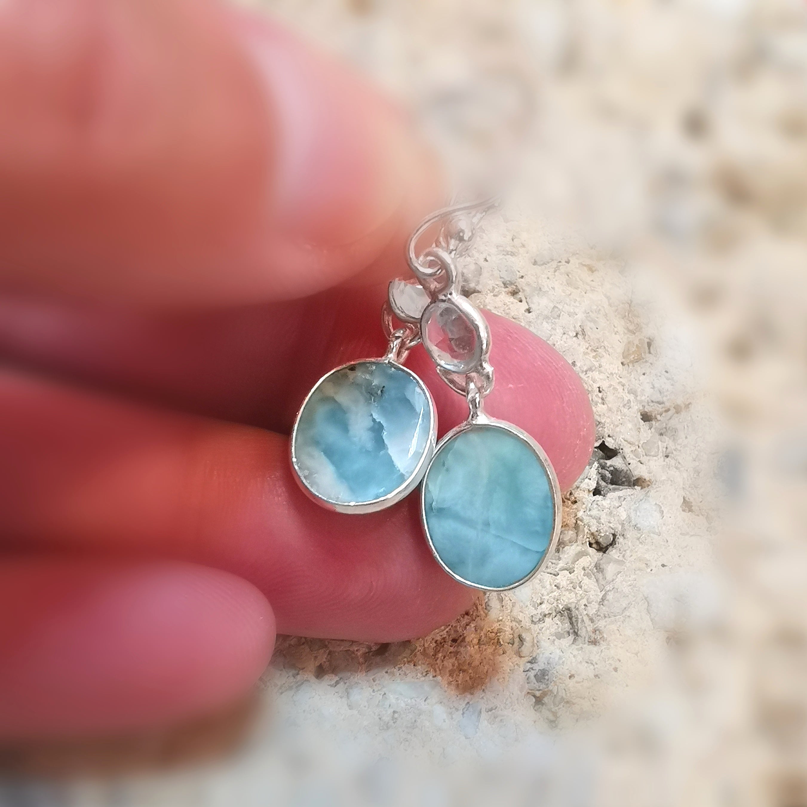 Larimar Aquamarin edel Edelstein Heilstein Ohrringe Ohrhänger Sterlingsilber - Leichtigkeit und Freiheit