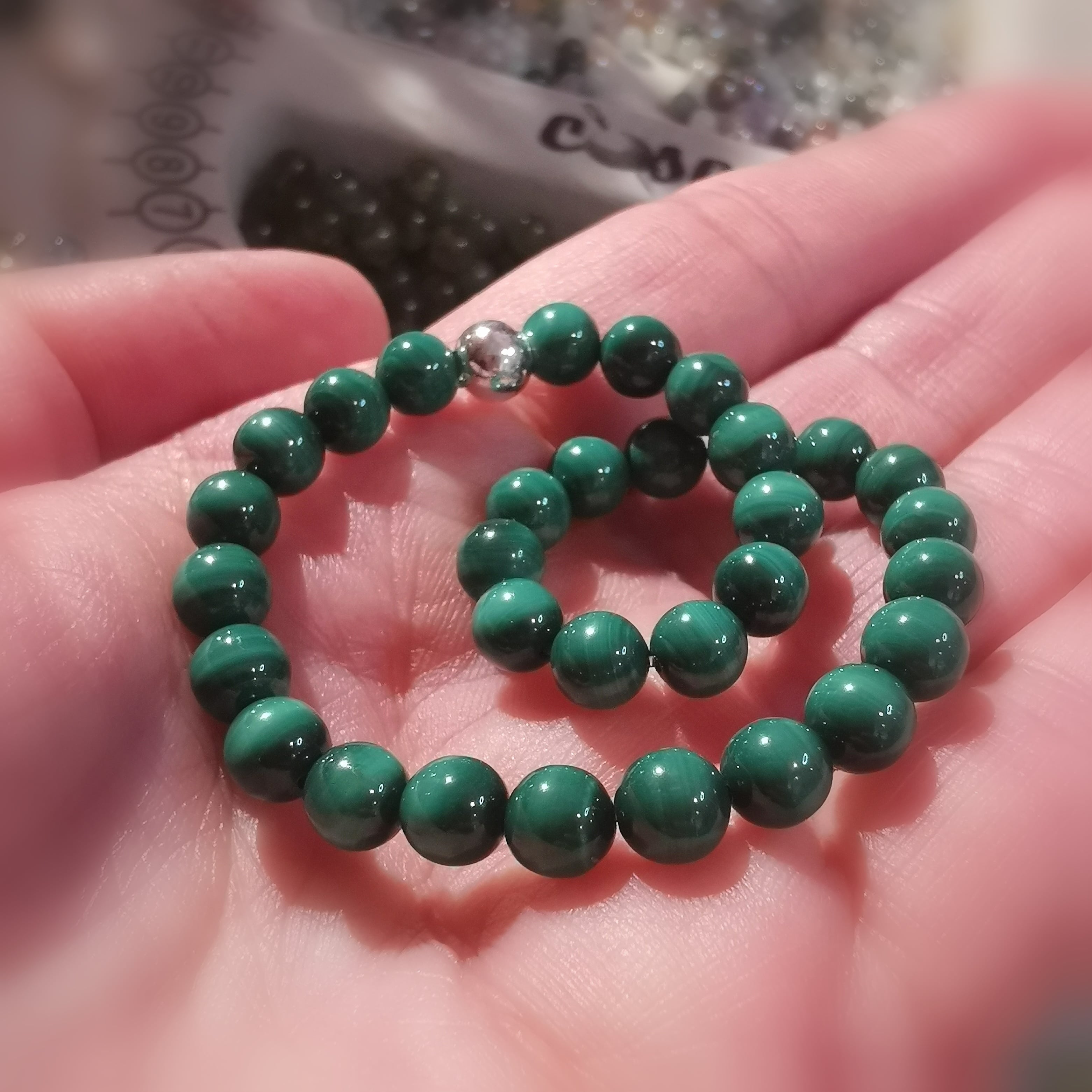 geweihtes Malachit Chakra Karma Armband extra AA Qualität, Herz Schutz und Lebensfreude in Liebe