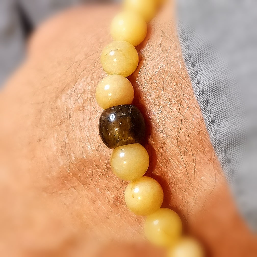geweihter gelber Jaspis Solarplexus Chakra Karma Armband, mit Tigerauge, Sonnenlicht und Mut