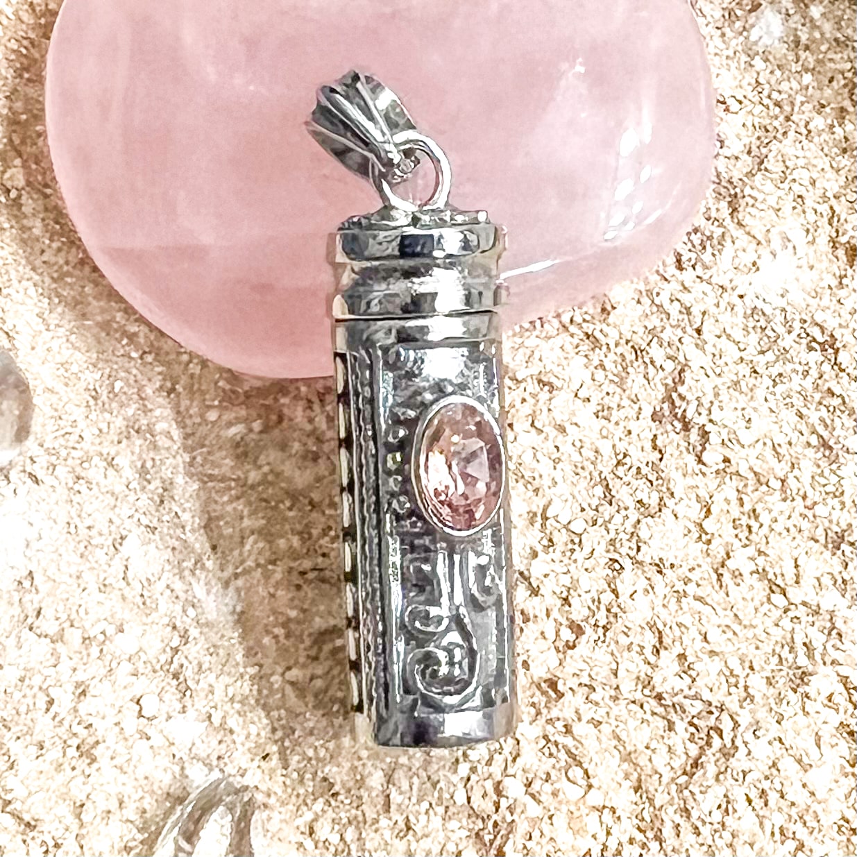 Wunsch Medaillon Glücksbringer Anhänger Fashion mit Rosenquarz - Harmonie