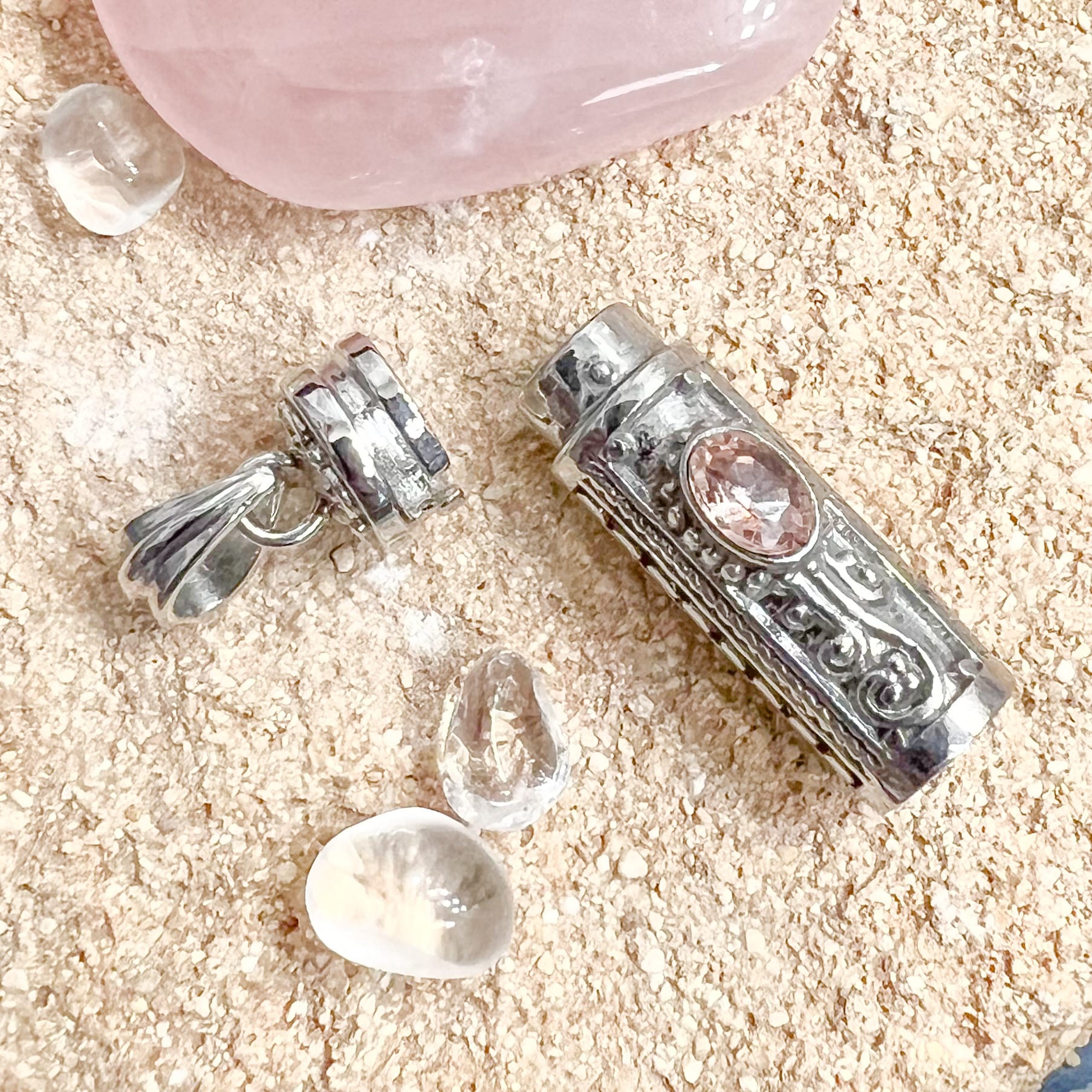 Wunsch Medaillon Glücksbringer Anhänger Fashion mit Rosenquarz - Harmonie