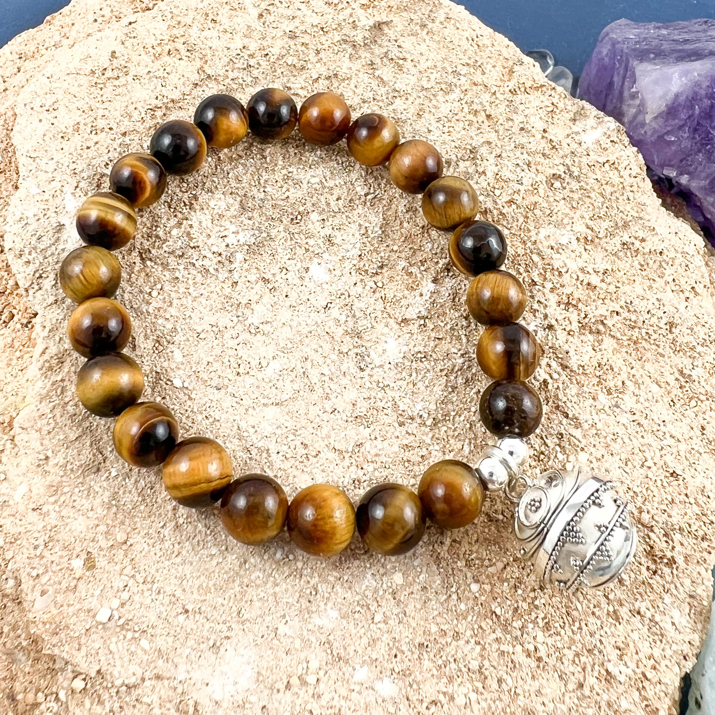 Engelsrufer Tigerauge Edelstein Heilstein Karma Armband, gold braun, geweiht - Mut und Schutz