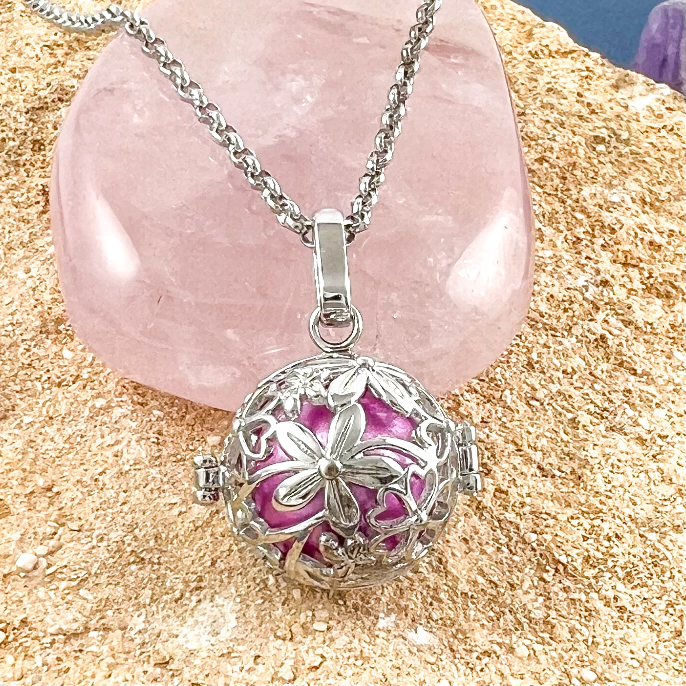 Engelsrufer Klangkugel Blüte Fashion Kette Rosa Pink 70 cm - Harmonie, innerer Frieden