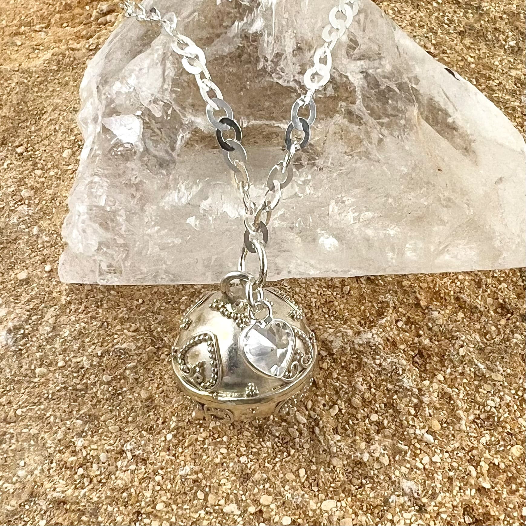Engelsrufer Klangkugel Zirkon Herz Karma Kette Sterlingsilber 50 cm, geweiht - mit Liebe