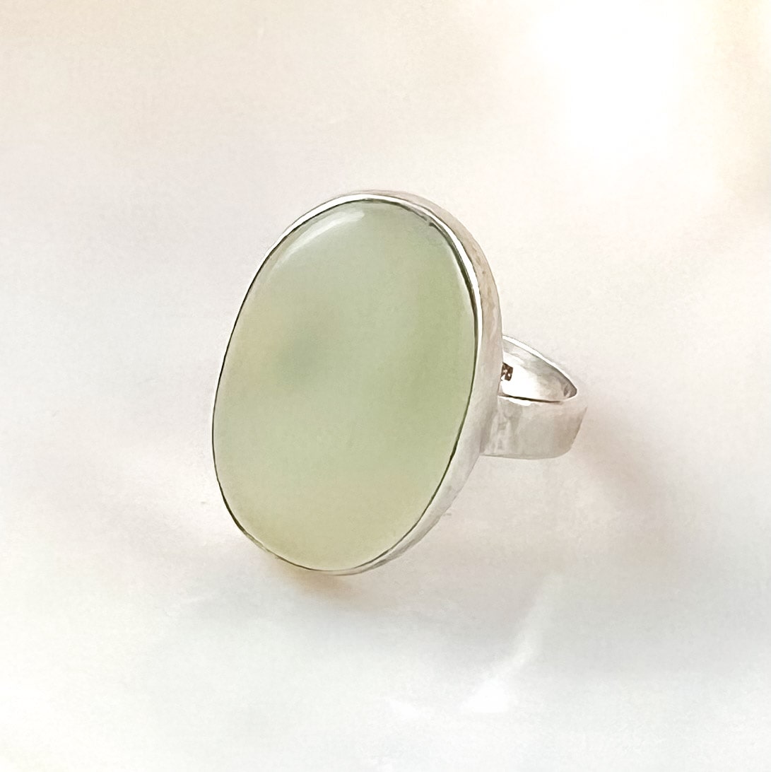 blauer Achat Edelstein Heilstein Sterlingsilber Ring, grünblau, oval - Größe verstellbar - Leichtigkeit