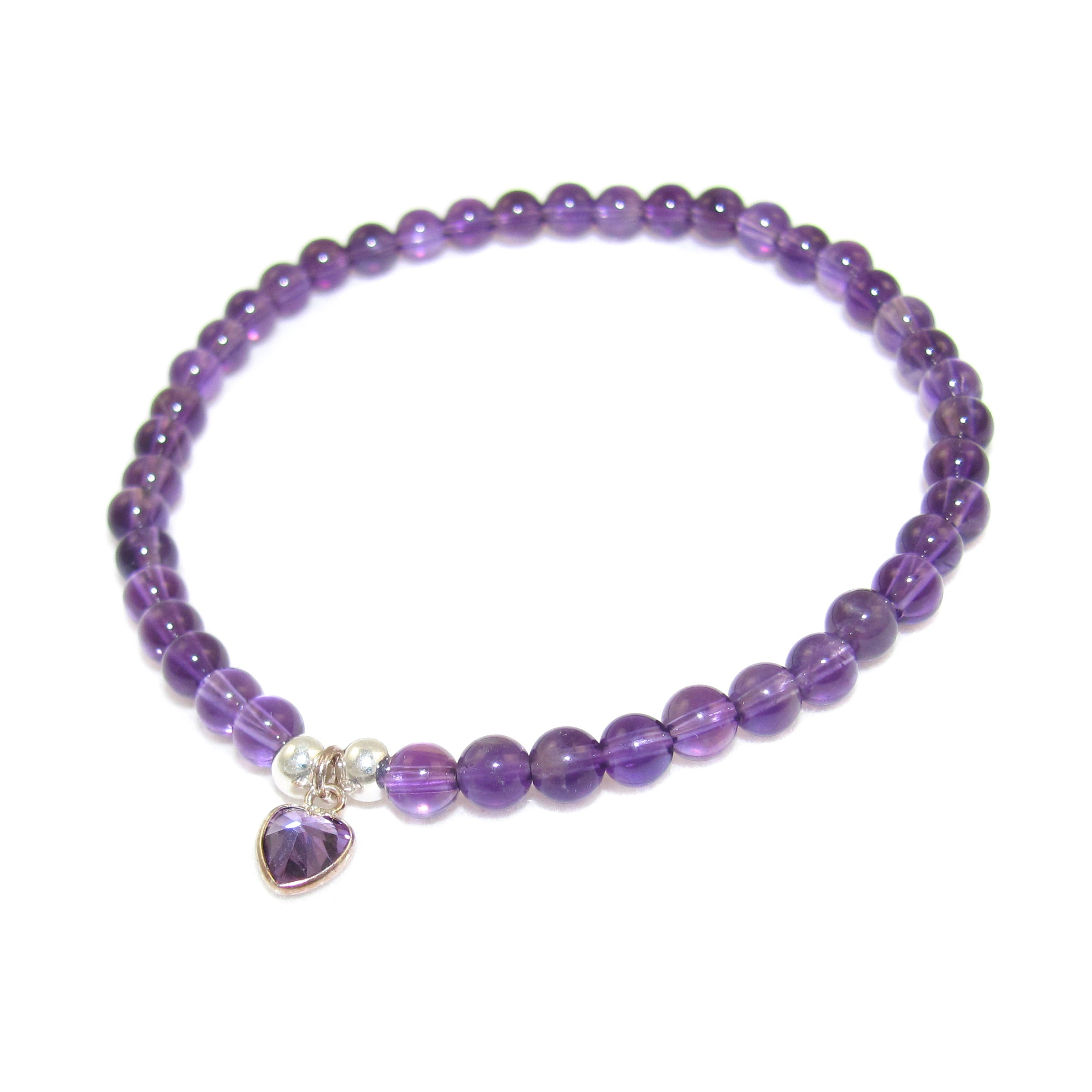Amethyst Edelstein Karma Herz Armband, lichtvolle AA Heilsteine 4 mm, in Liebe erkennen