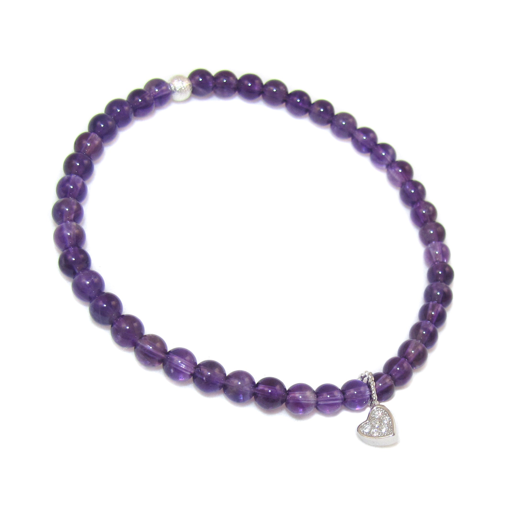 Amethyst Edelstein Karma Herz Armband, lichtvolle AA Heilsteine 4 mm, aus Liebe zum Leben