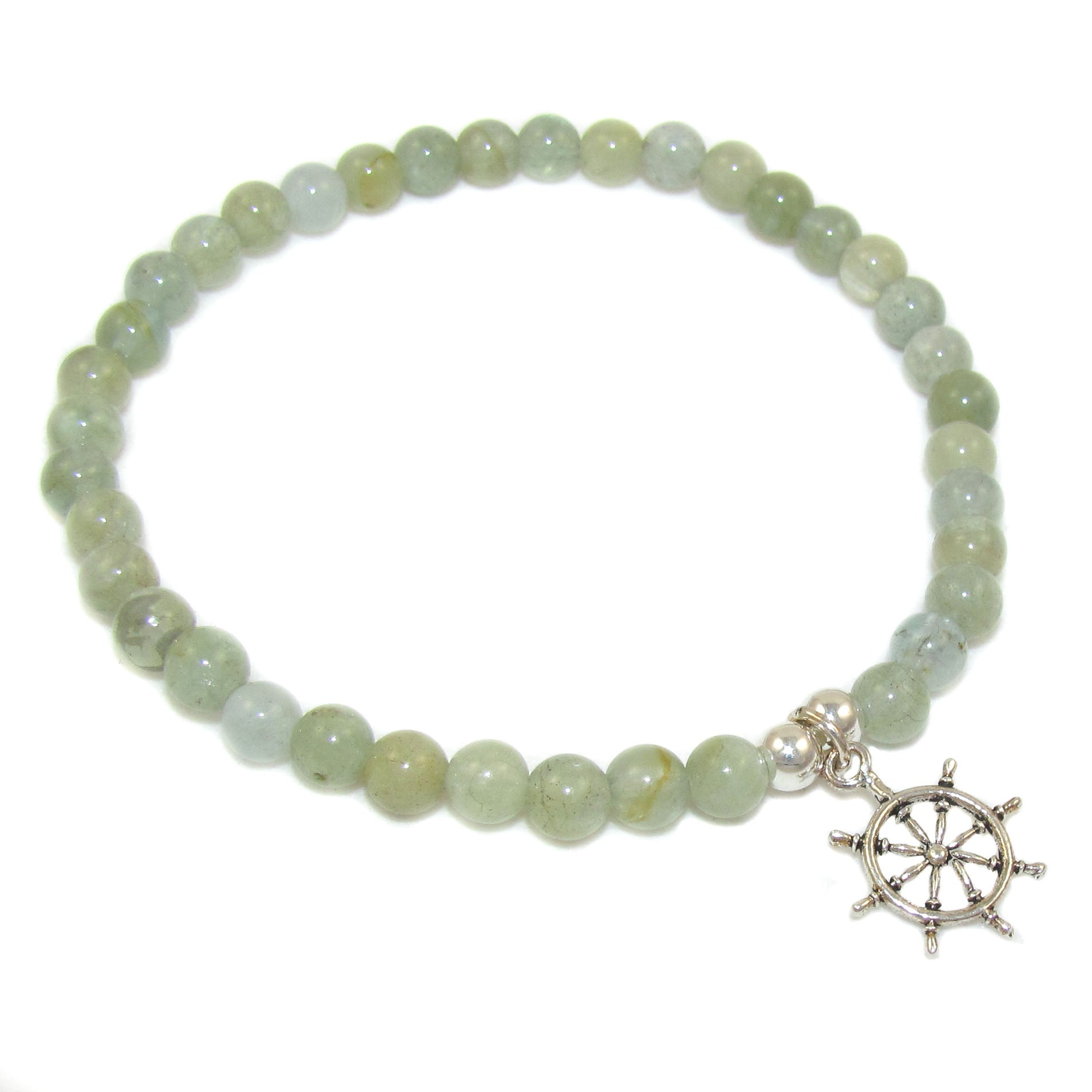 Aquamarin Steuerrad Karma Armband, grüner Edelstein, freies Handeln