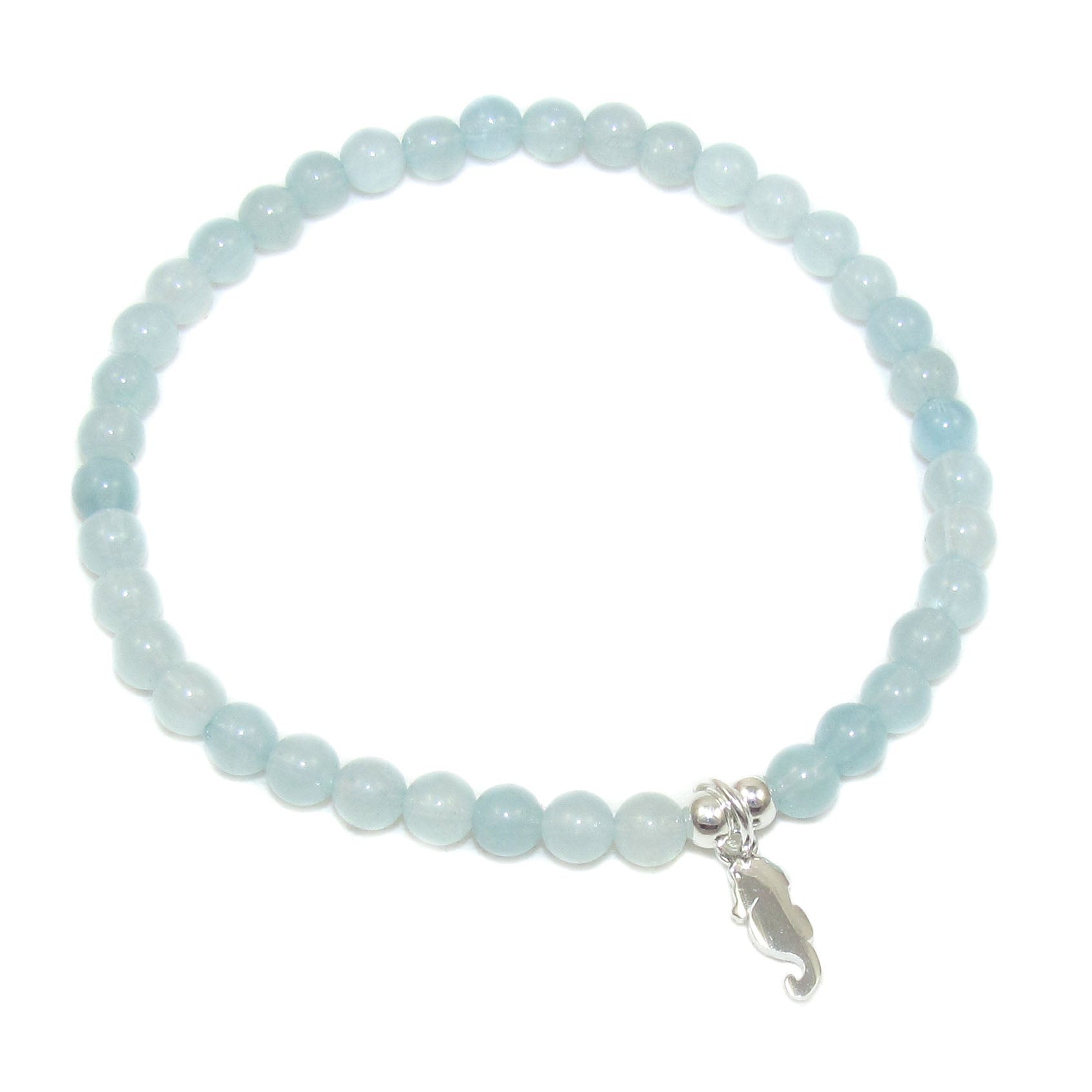 Aquamarin Seepferdchen Karma Armband, lichtvoller wasserblauer Edelstein, in Balance