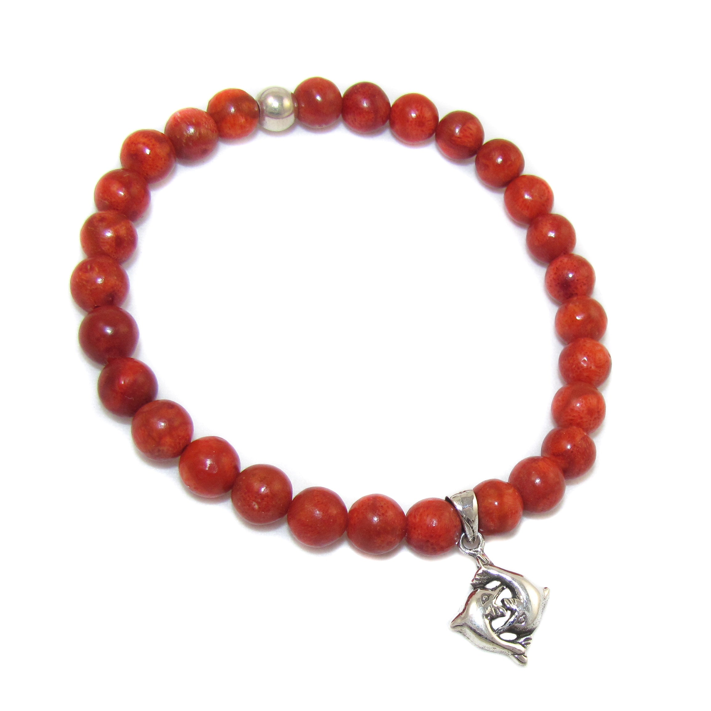 Koralle Karma Heilstein Armband, roter Edelstein Apfelkoralle, Spiel der Delfine