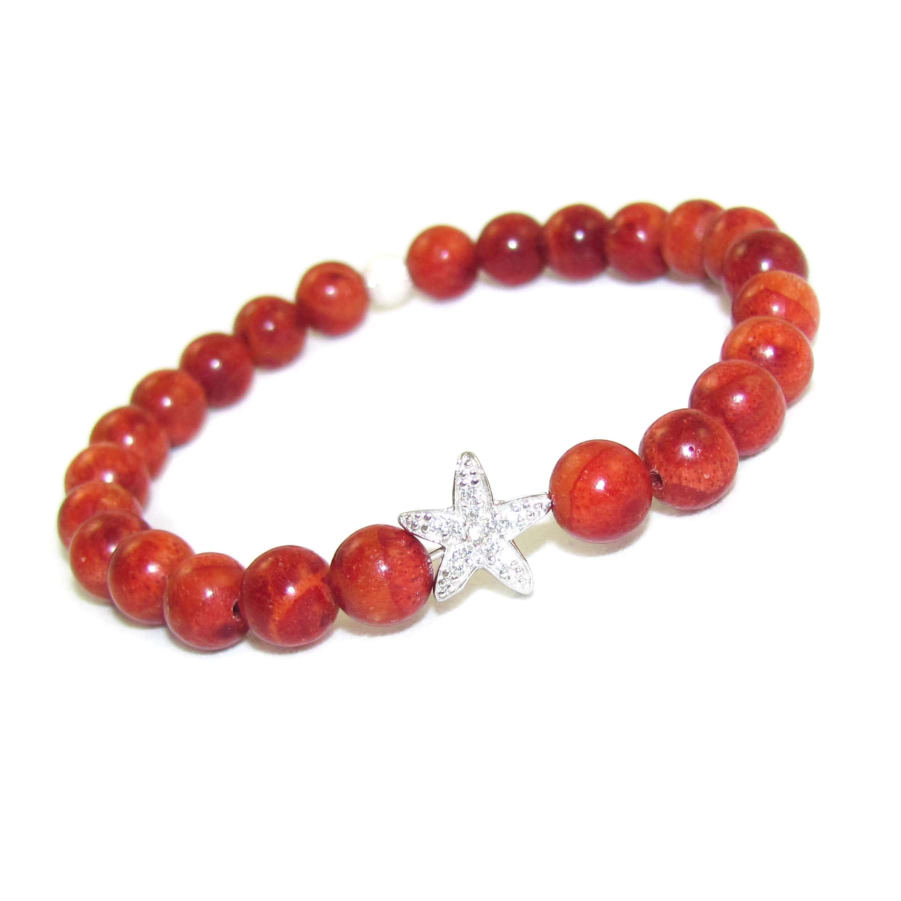 Coral Starfish Karma Healing Stone Gemstone Bracelet with Zircon, Enjoy Wonders