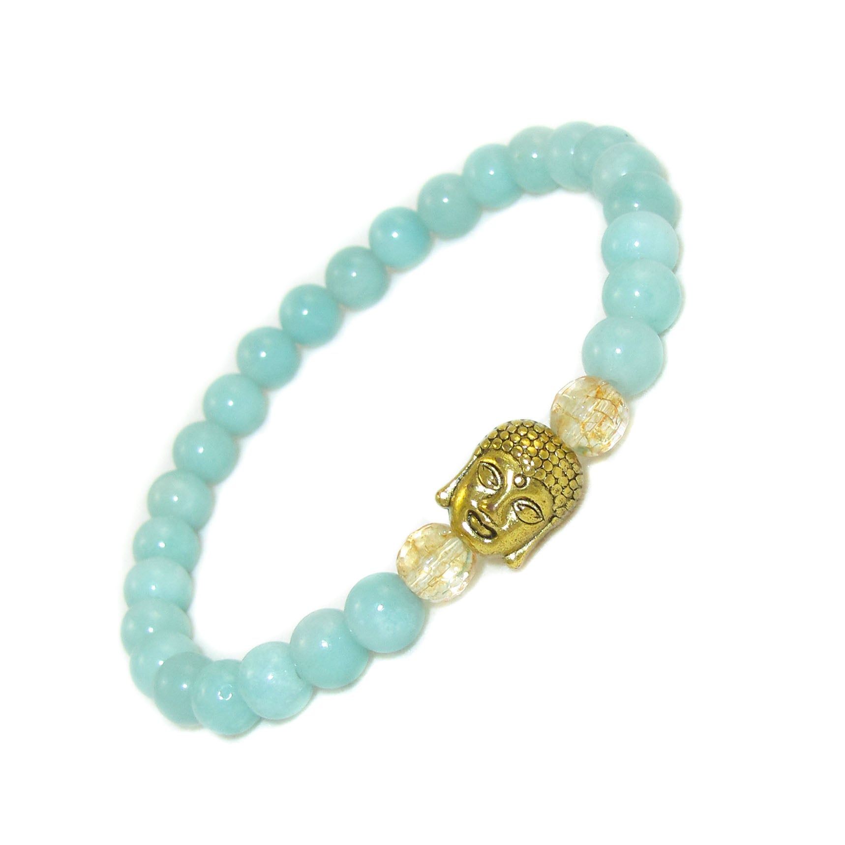 Amazonit Karma Buddha Edelstein Armband, türkis blaue Heilsteine, Selbstausdruck