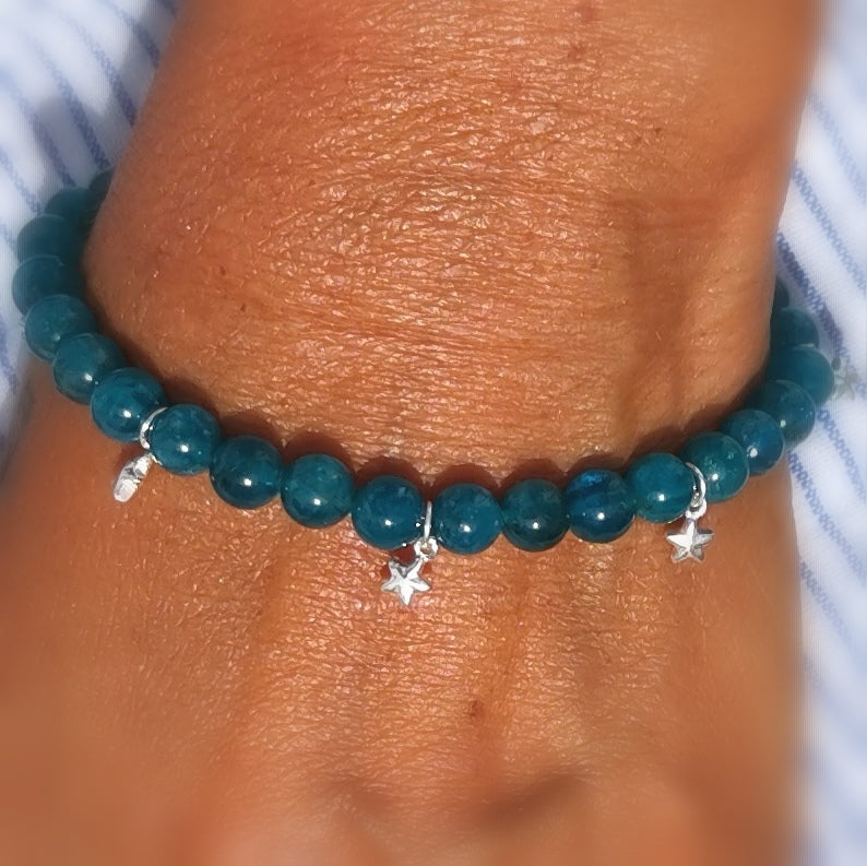 Apatit Edelstein Heilstein Karma Armband 7 Seesterne, Wunder willkommen