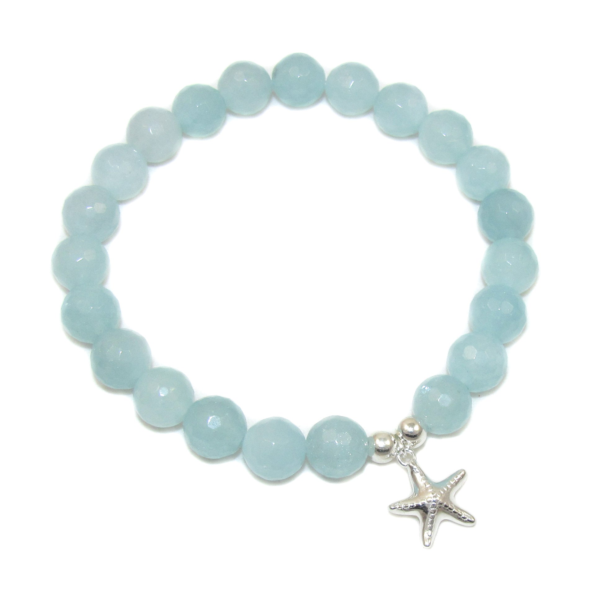 Aquamarin Seestern Karma Edelstein Armband, blaue Karibik Wassersteine, Wunder willkommen