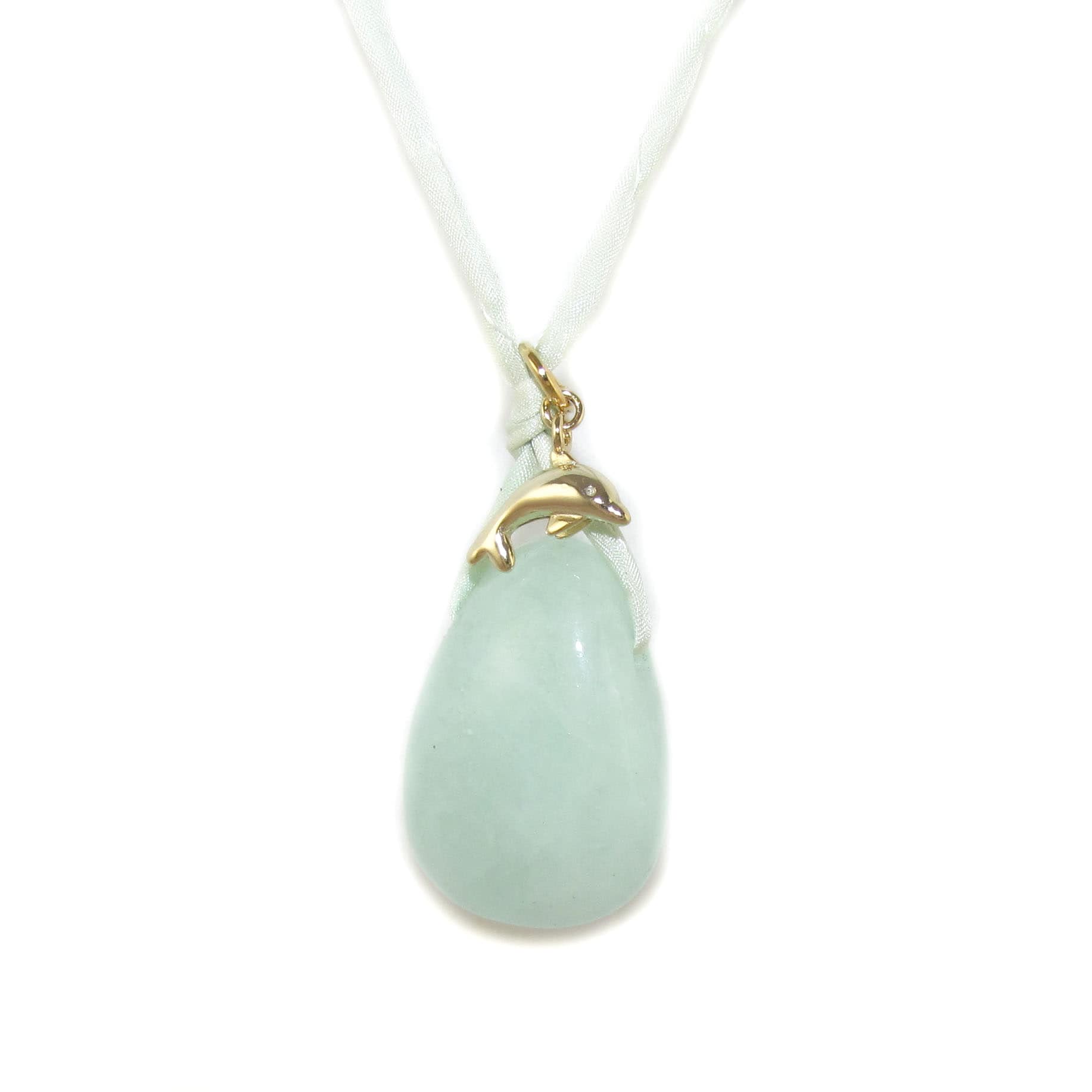 Aquamarin Delfin Edelstein Heilstein Karma Kette, Krafttier Hippie Mode, Freude und Freisein