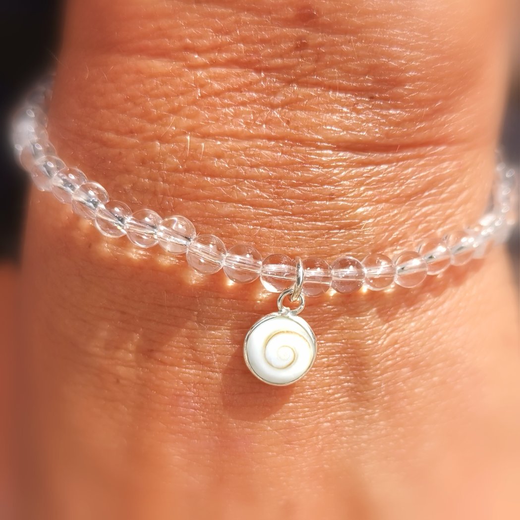 Bergkristall Mallorca Muschel Karma Heilstein Armband, AA Edelsteine, Klarheit und Freiheit