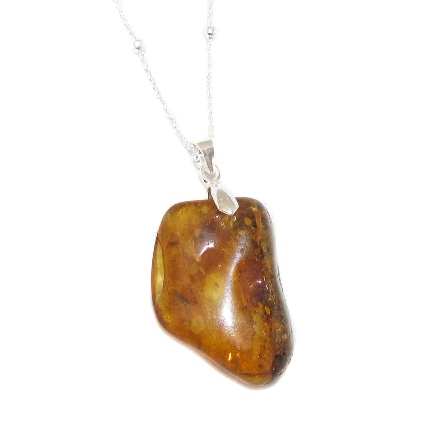 ✨Collar de karma con piedra curativa de ámbar en plata de ley de 50 cm, consagrado, felicidad en la vida