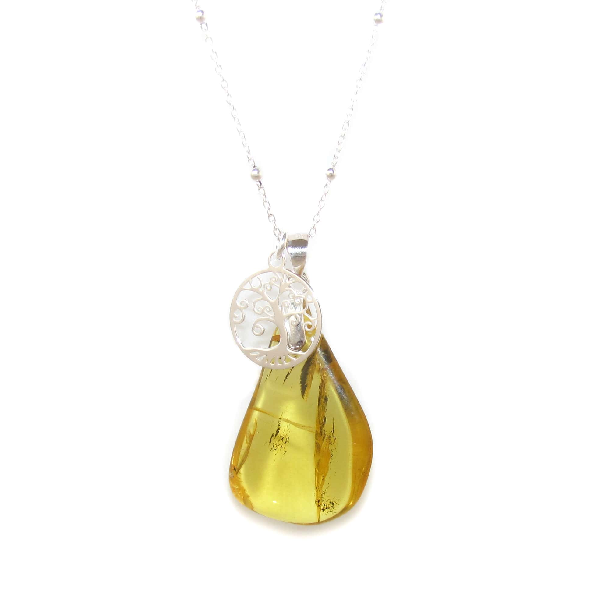 Bernstein Edelstein Lebensbaum Karma Kette, geweiht, Heilstein und Sterlingsilber, Licht und Wärme