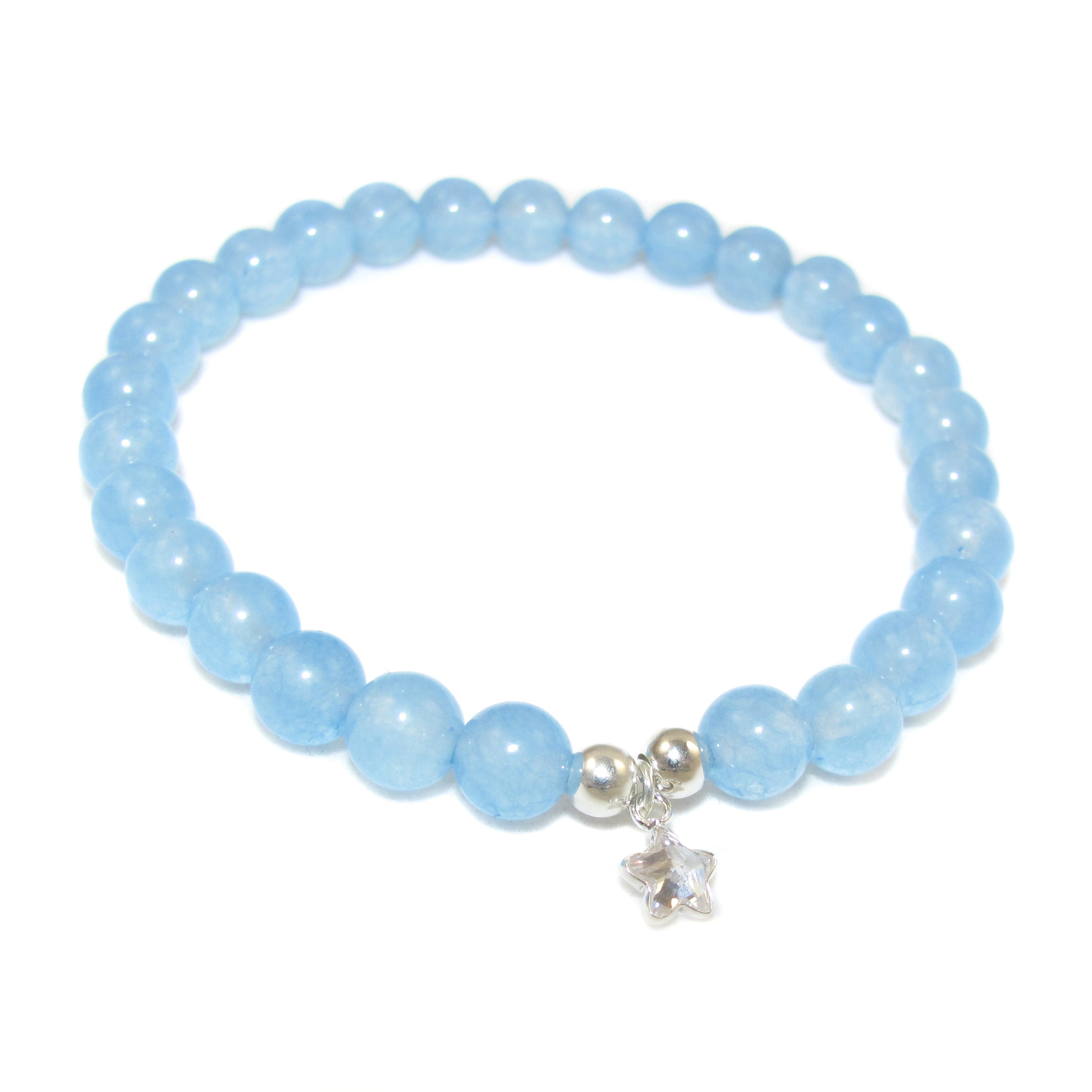 blaue Jade Seestern Karma Armband, lichtvoller wasserblauer Edelstein, Zeit für Wunder, Mallorca samaki