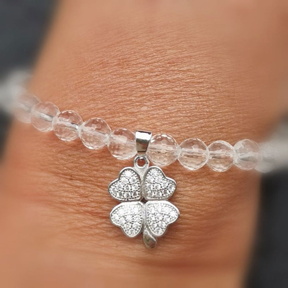 Bergkristall Edelstein Heilstein Karma Armband mit Markasit Kleeblatt, Einheit, Glück